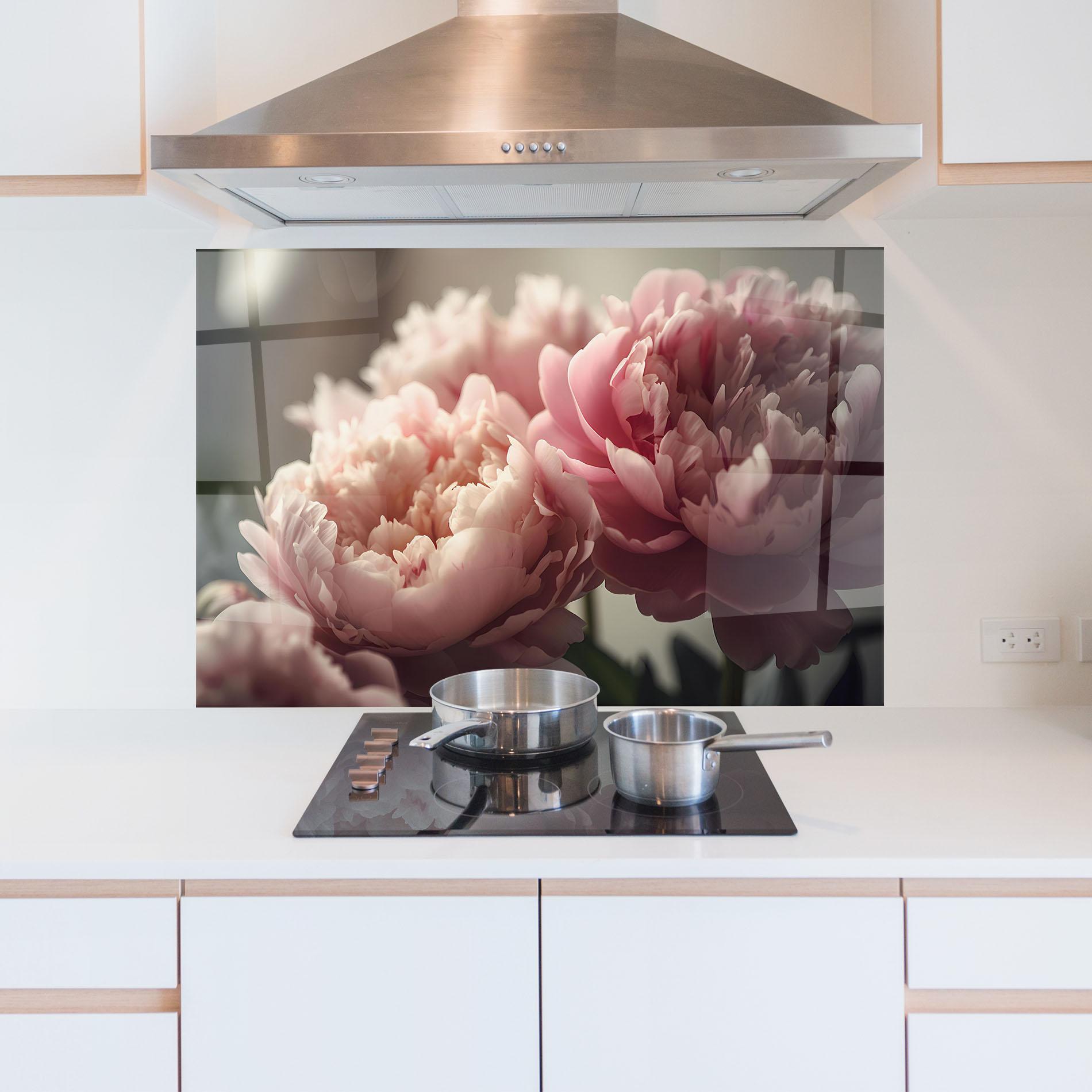 Стъклен панел за кухня Cream Dreamy Peony mockup 5