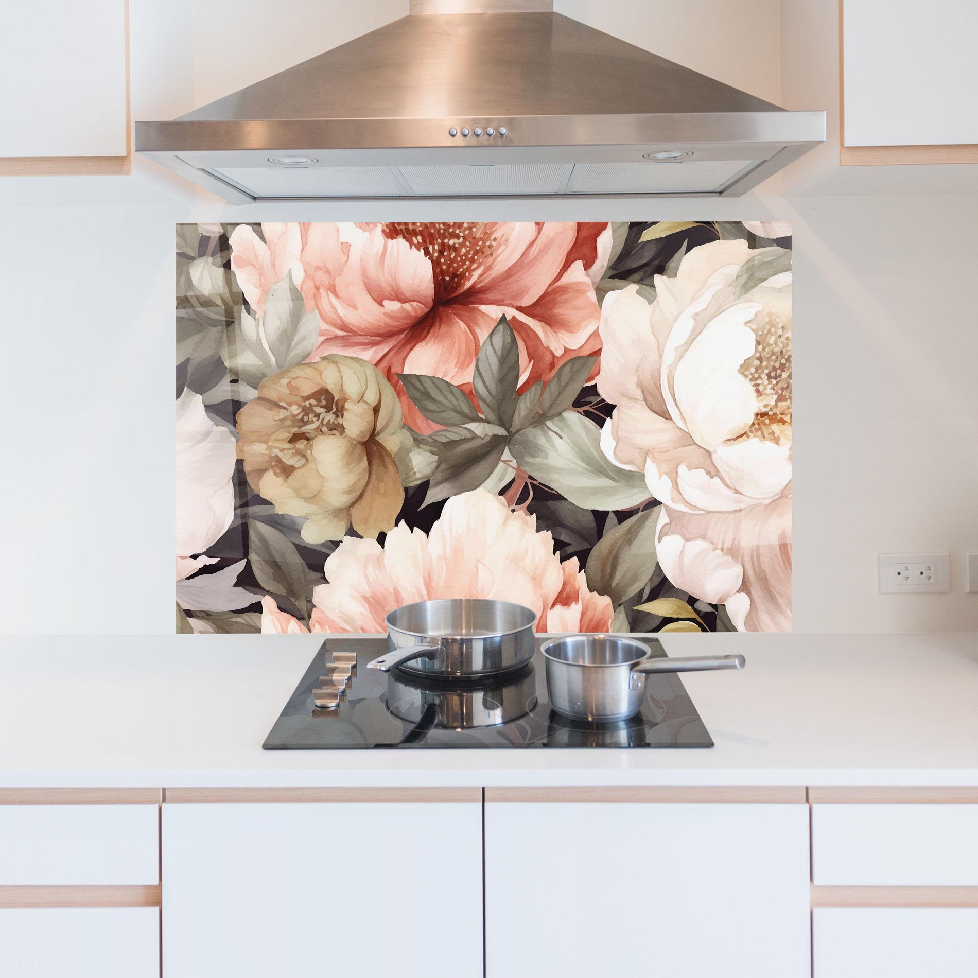 Стъклен панел за кухня Cream Pink Peony mockup 5