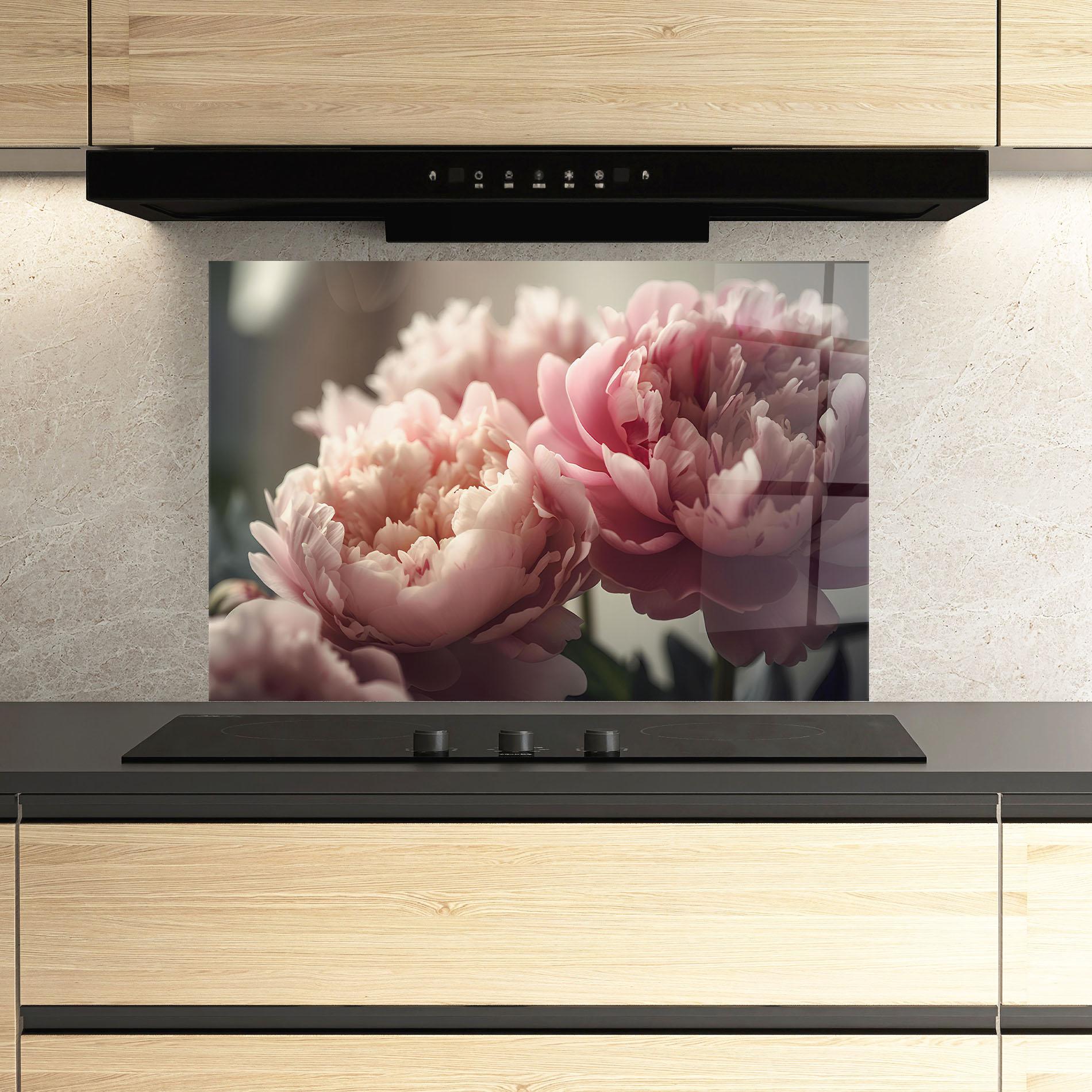 Стъклен панел за кухня Cream Dreamy Peony mockup 3