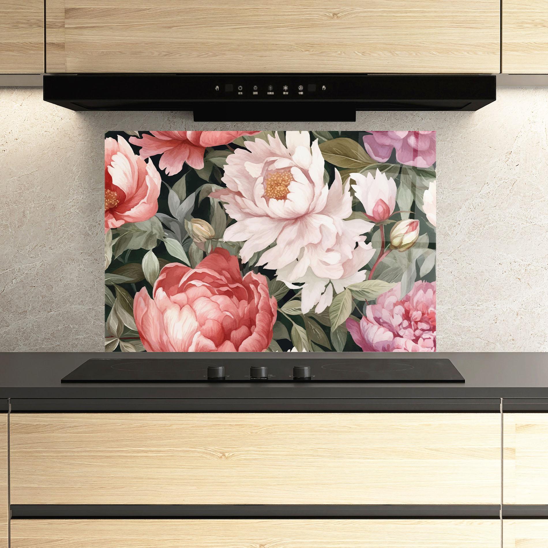 Стъклен панел за кухня Light Peony Art mockup 3
