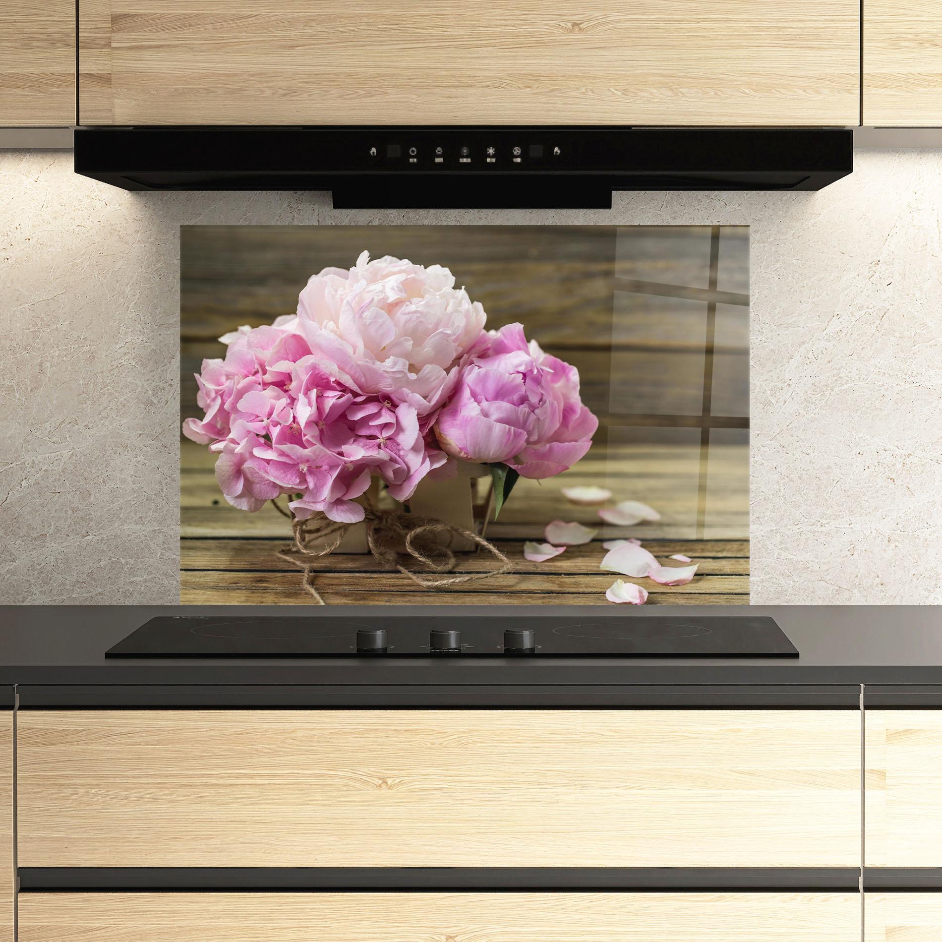 Стъклен панел за кухня Peony On Table mockup 3
