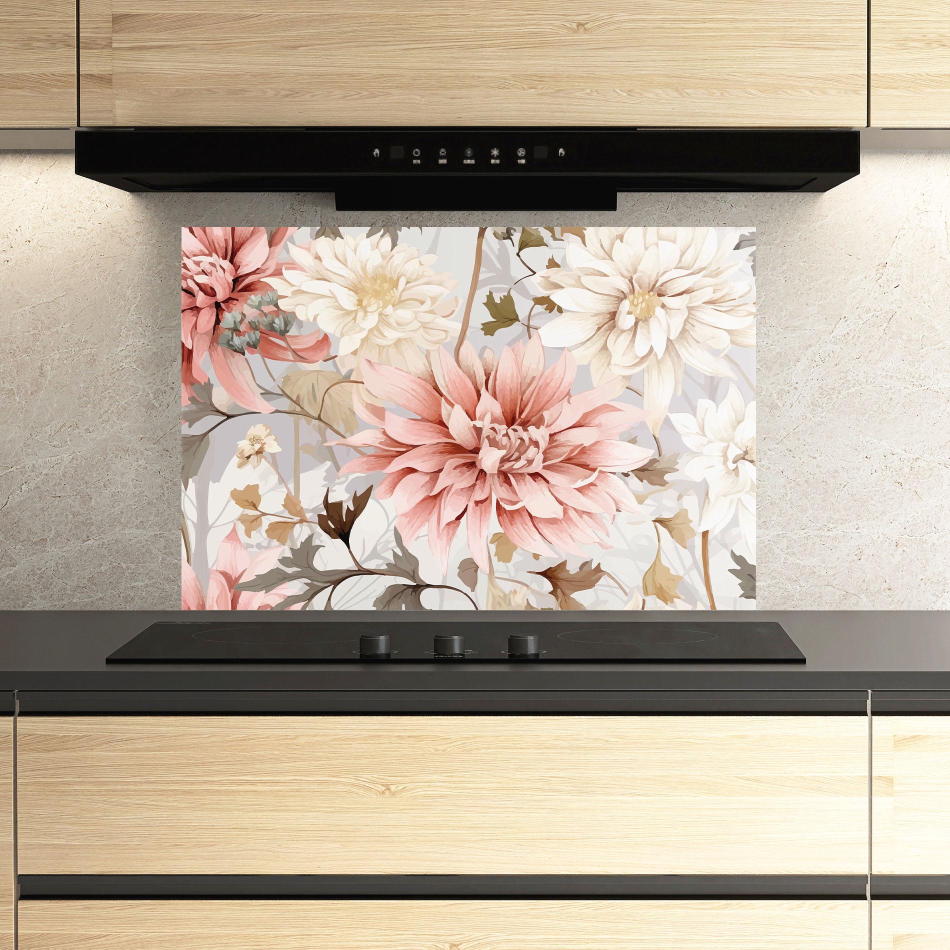 Стъклен панел за кухня Pink Cream Open Peony mockup 3