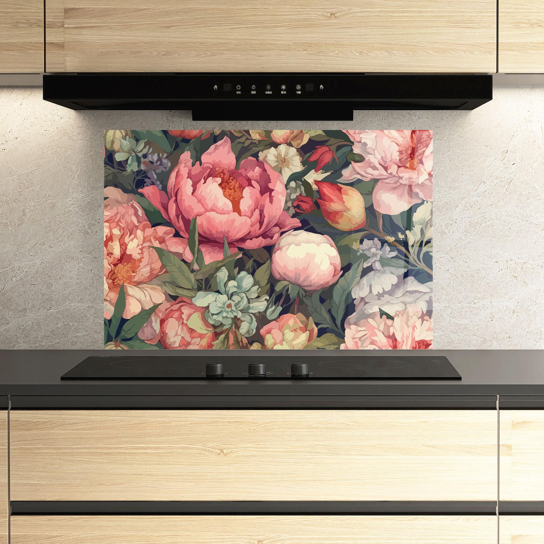 Стъклен панел за кухня Pretty Artistic Peony mockup 3