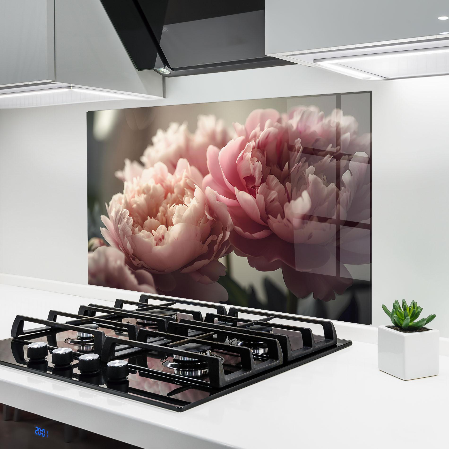 Стъклен панел за кухня Cream Dreamy Peony mockup 6