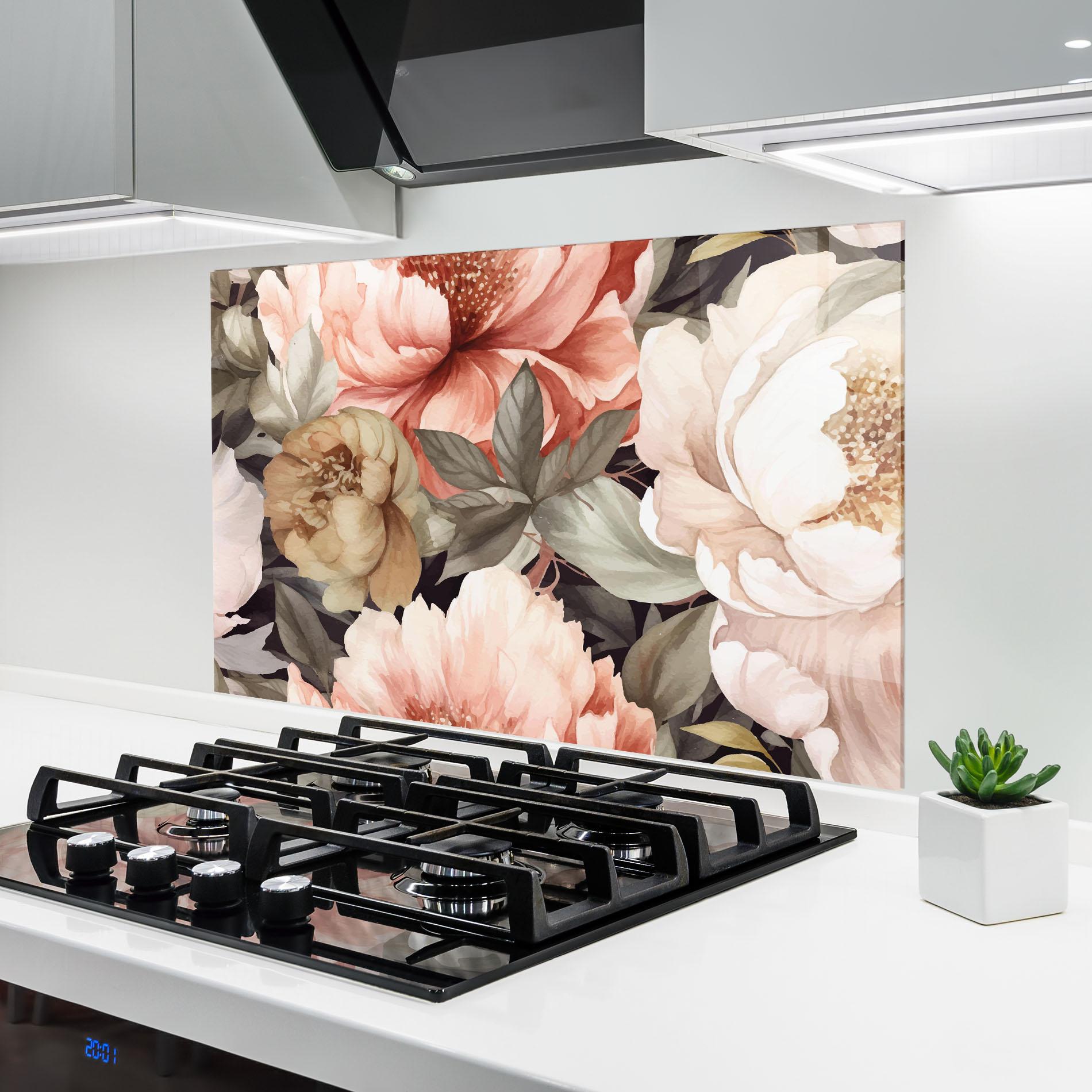 Стъклен панел за кухня Cream Pink Peony mockup 6