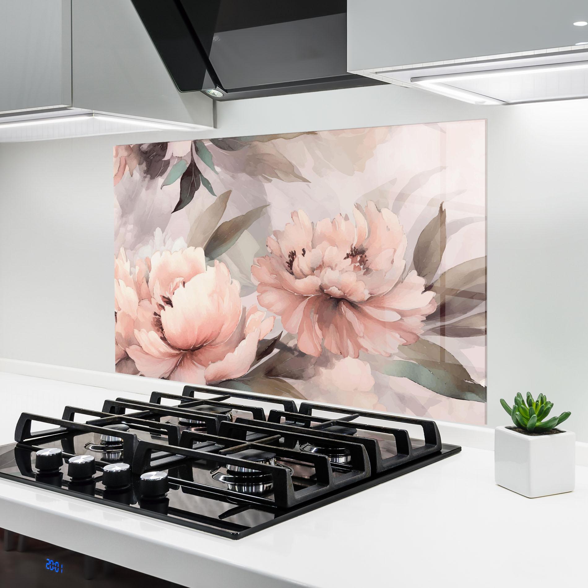Стъклен панел за кухня Dreamy Peony Art mockup 6