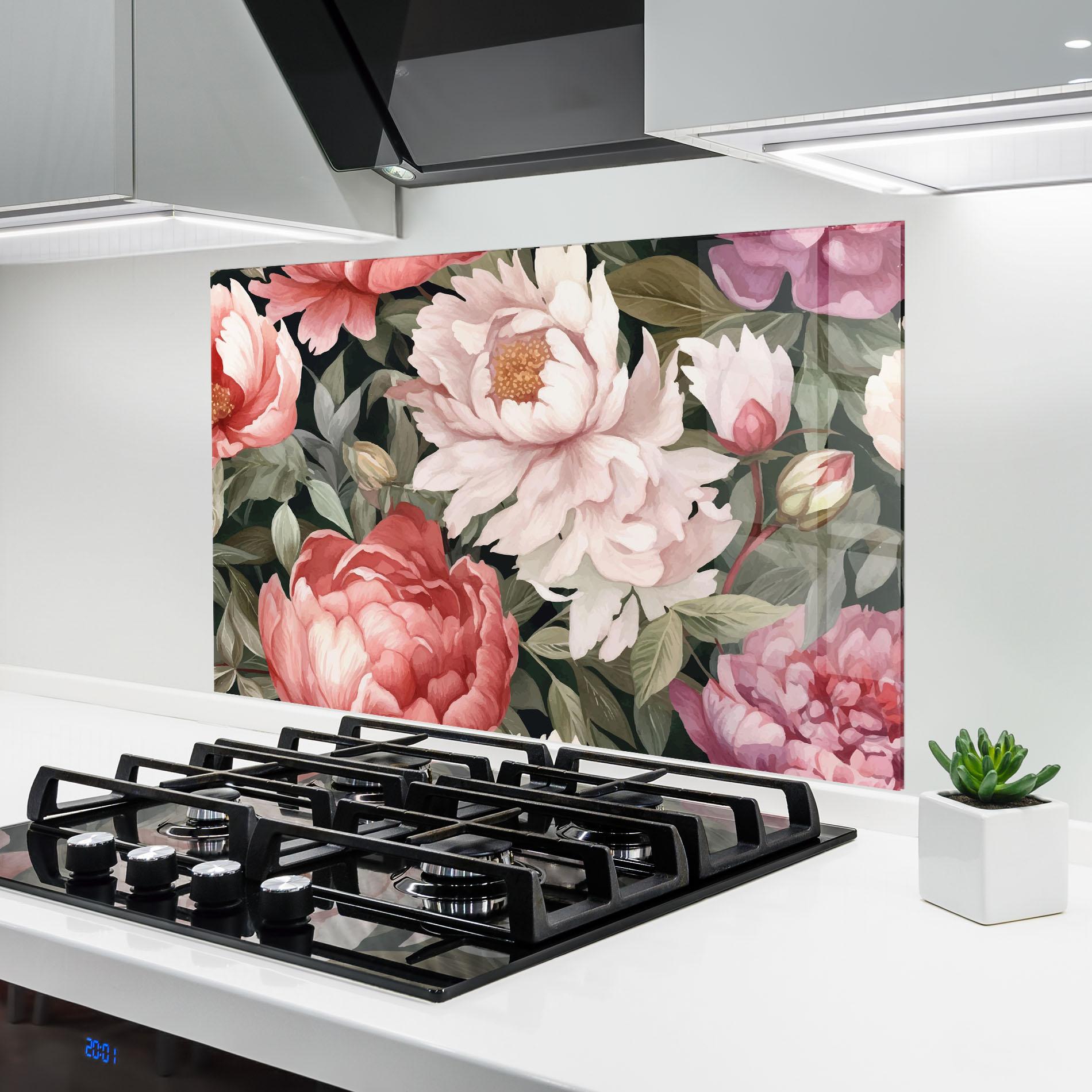 Стъклен панел за кухня Light Peony Art mockup 6