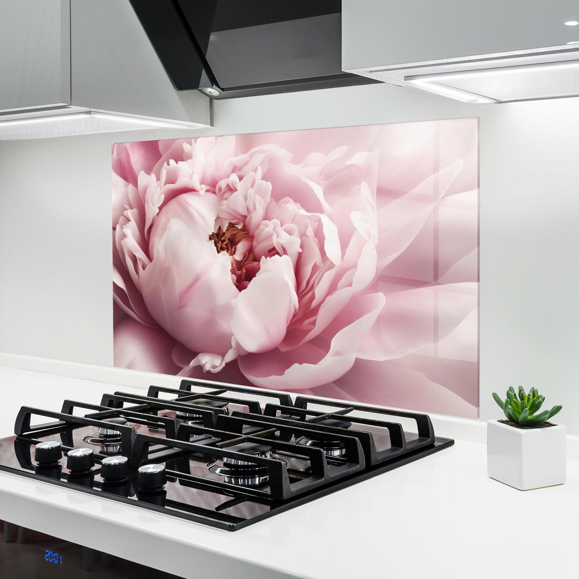 Стъклен панел за кухня Pastel Peony Petals mockup 6