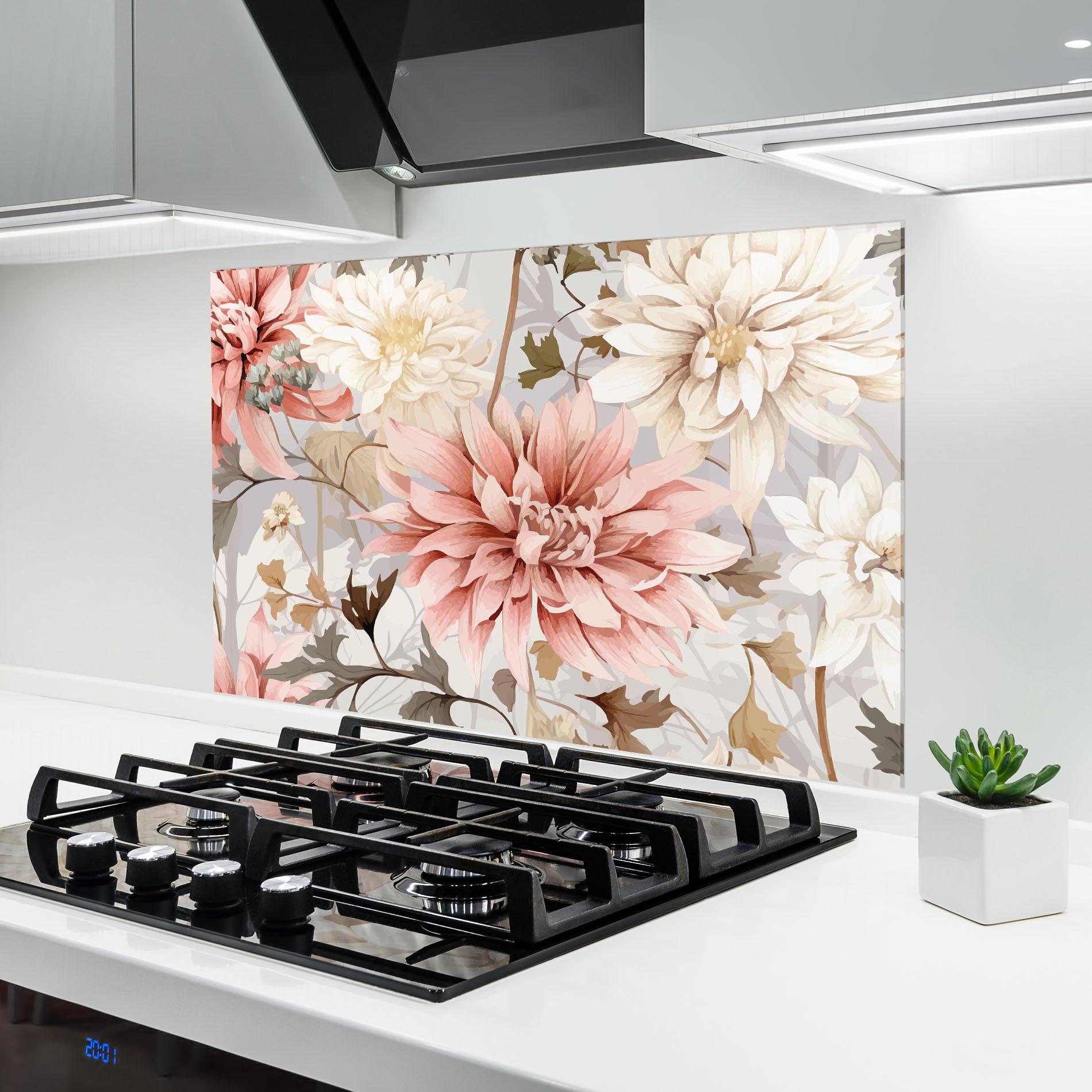 Стъклен панел за кухня Pink Cream Open Peony mockup 6