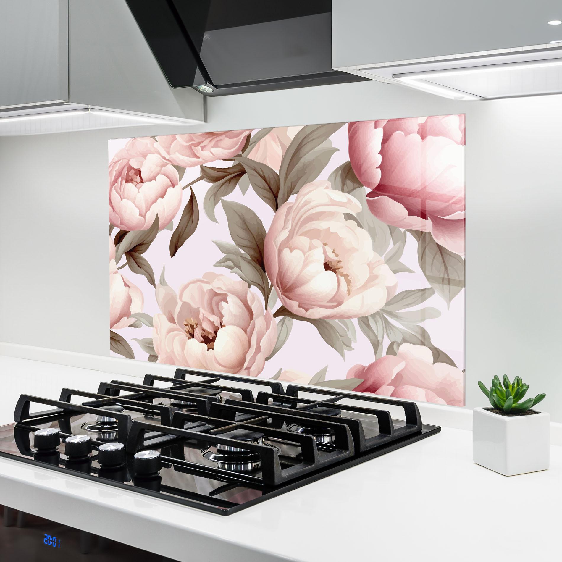 Стъклен панел за кухня Pink Peony Buds mockup 6