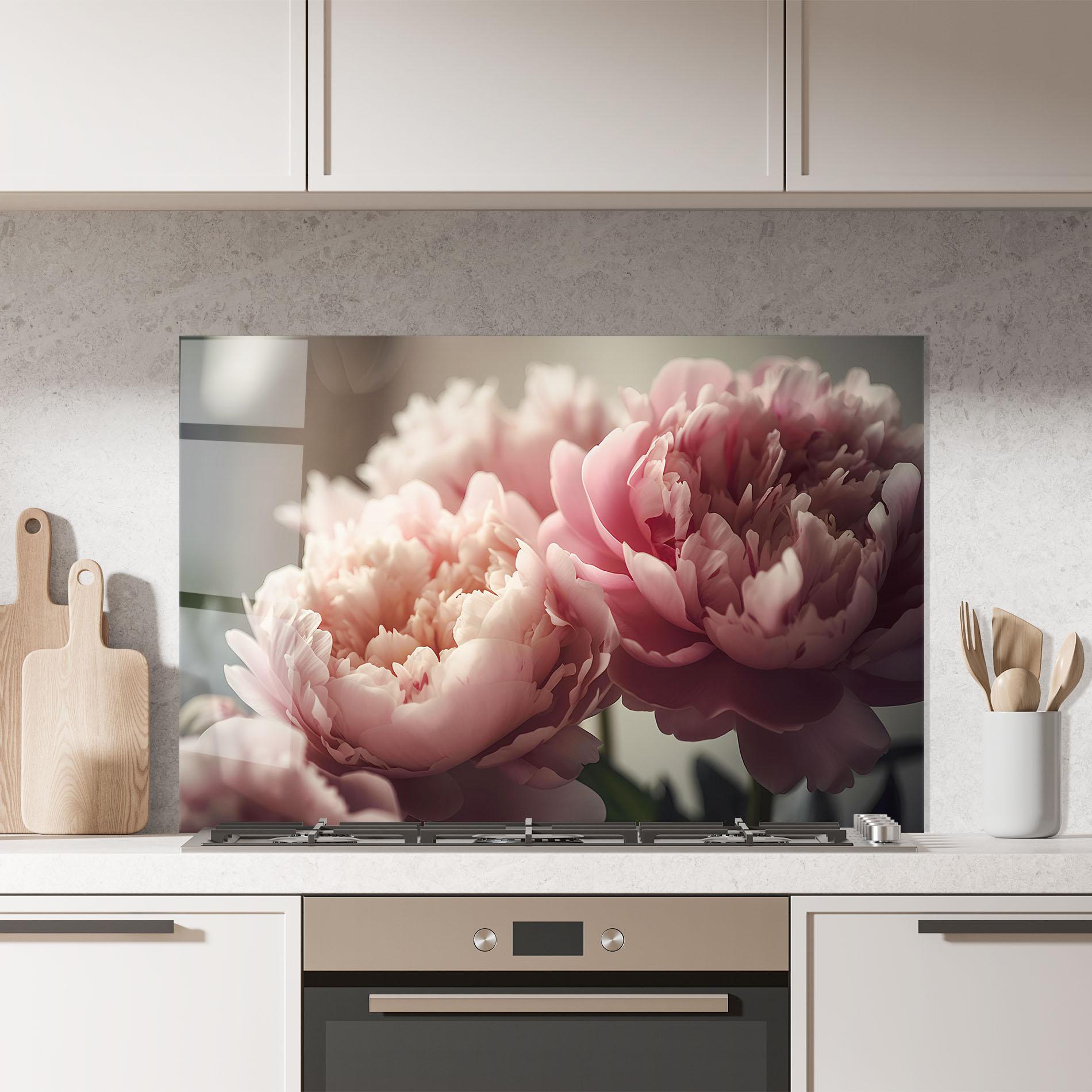 Стъклен панел за кухня Cream Dreamy Peony mockup 7