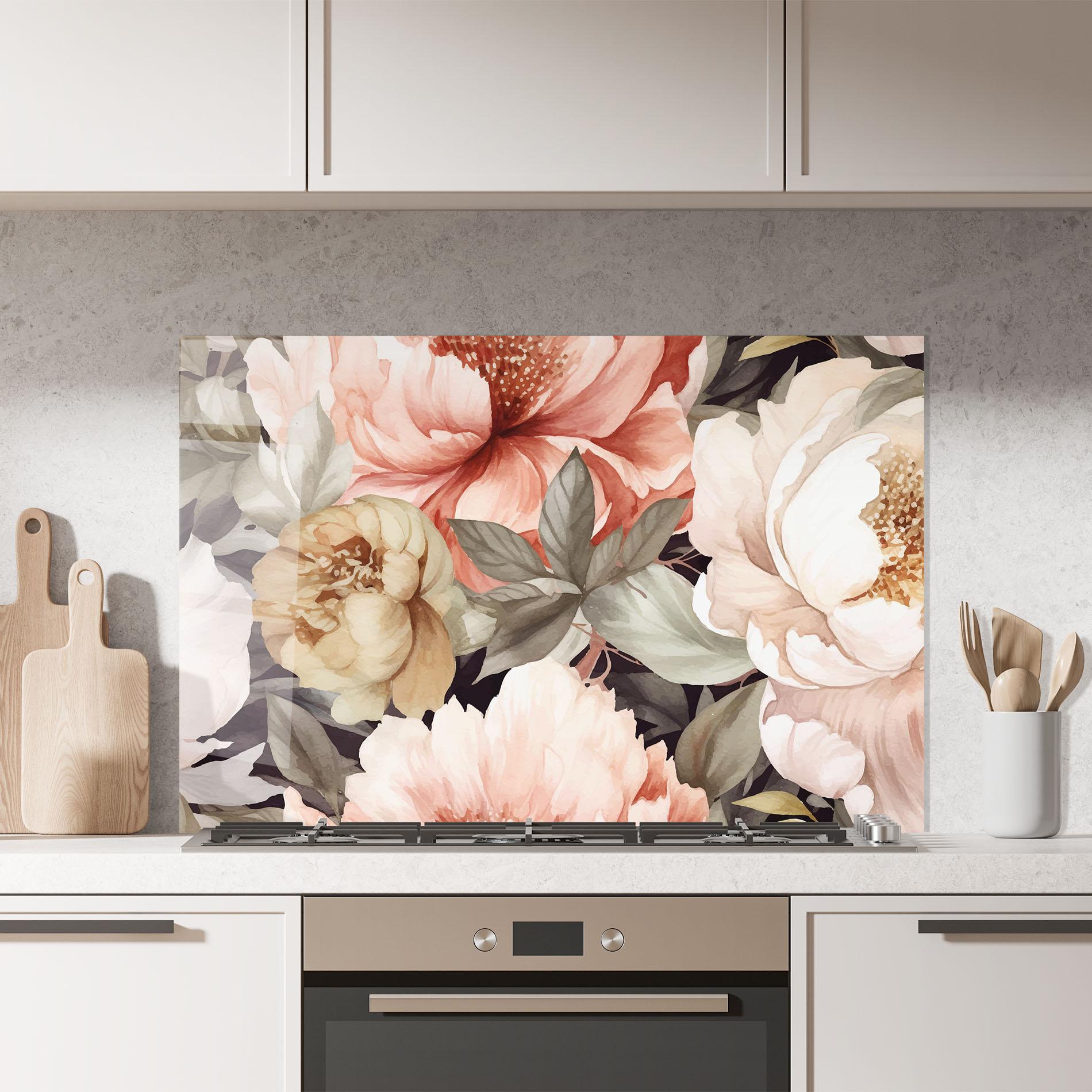 Стъклен панел за кухня Cream Pink Peony mockup 7