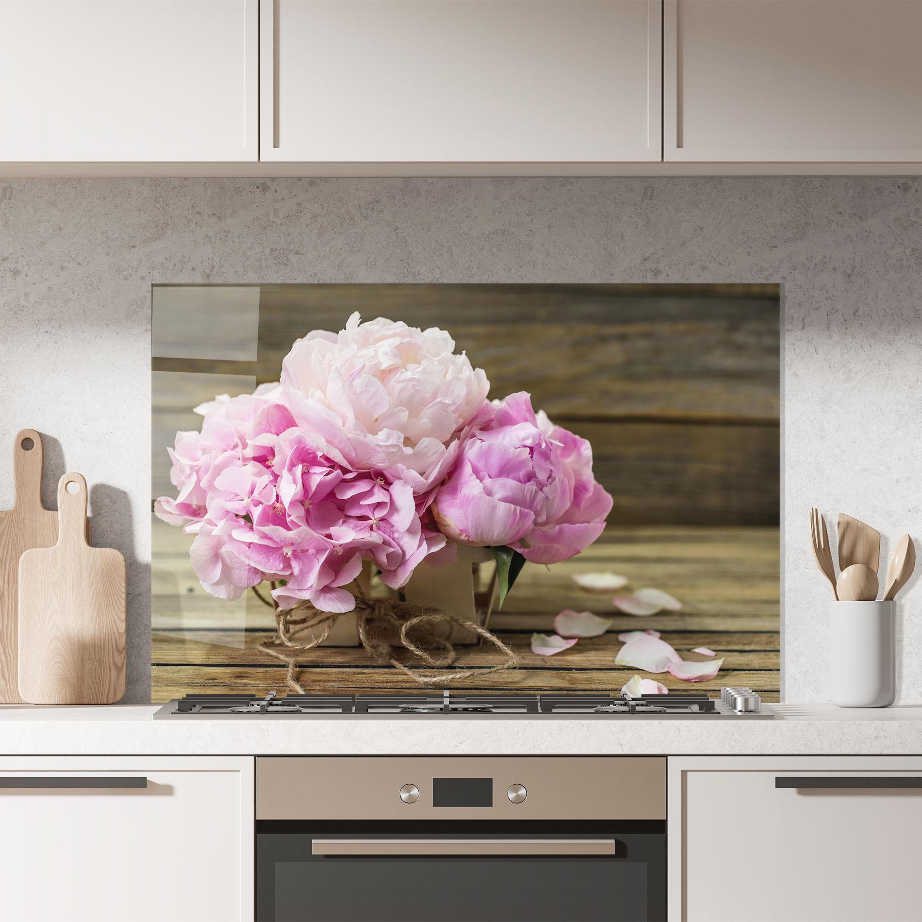 Стъклен панел за кухня Peony On Table mockup 7