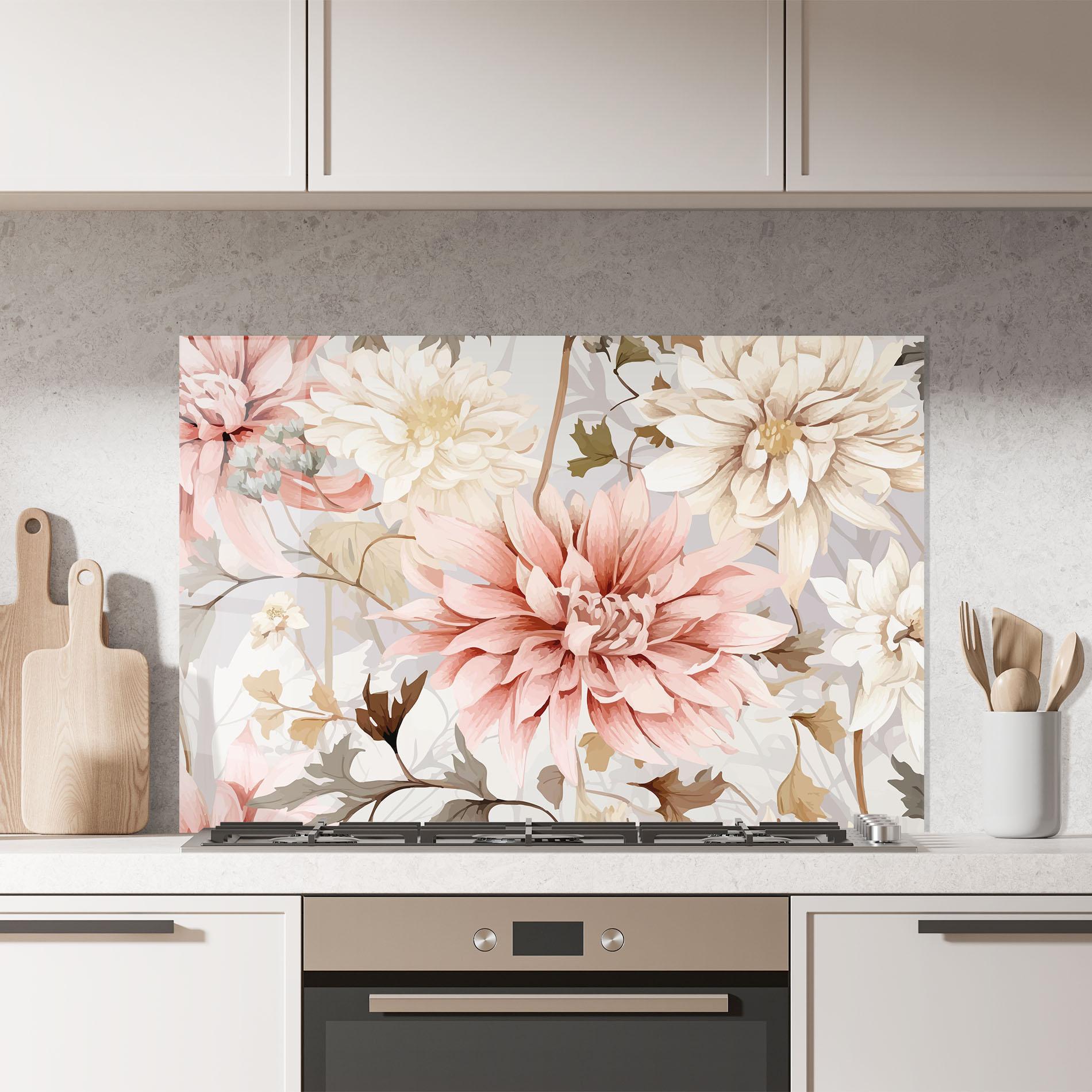Стъклен панел за кухня Pink Cream Open Peony mockup 7