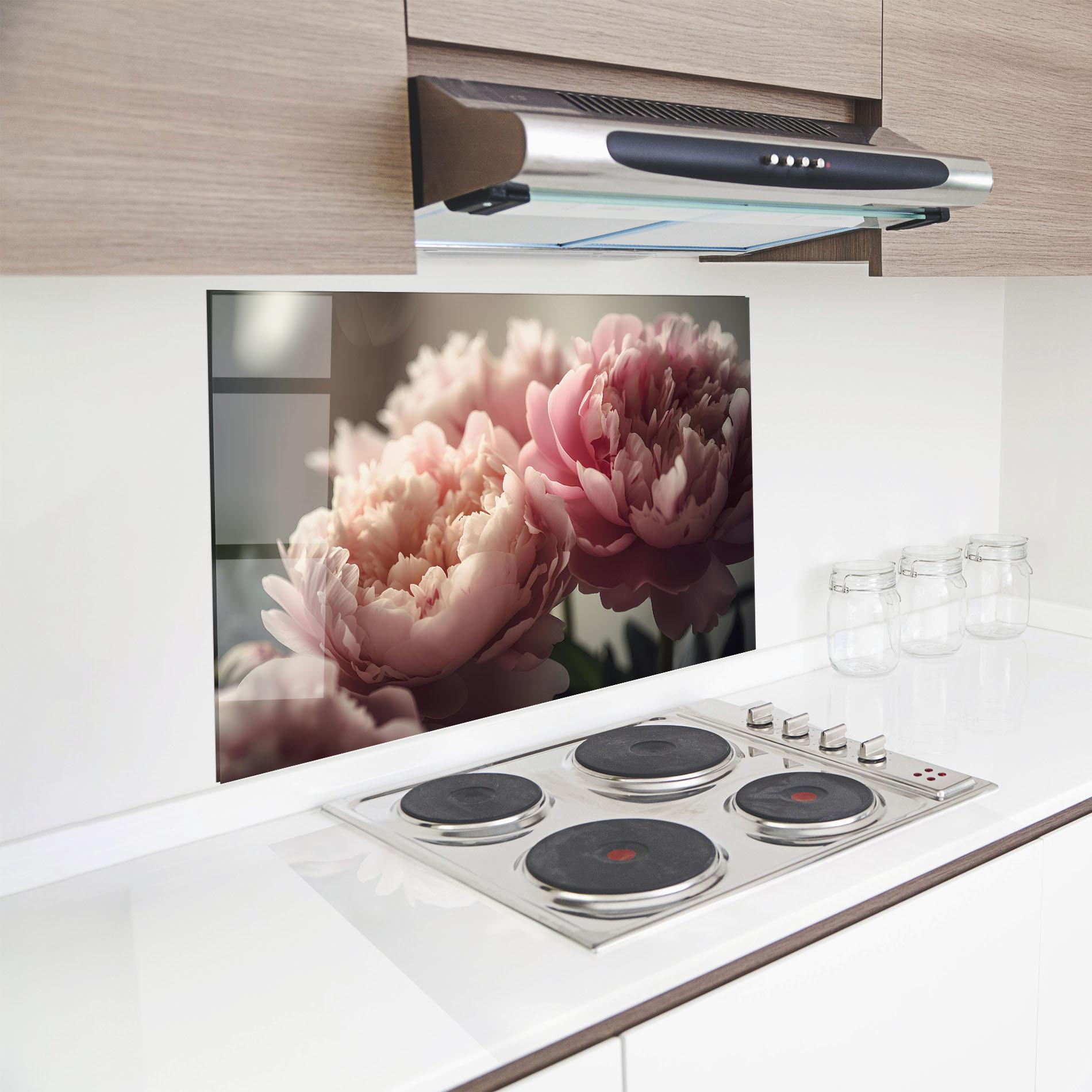Стъклен панел за кухня Cream Dreamy Peony mockup 8