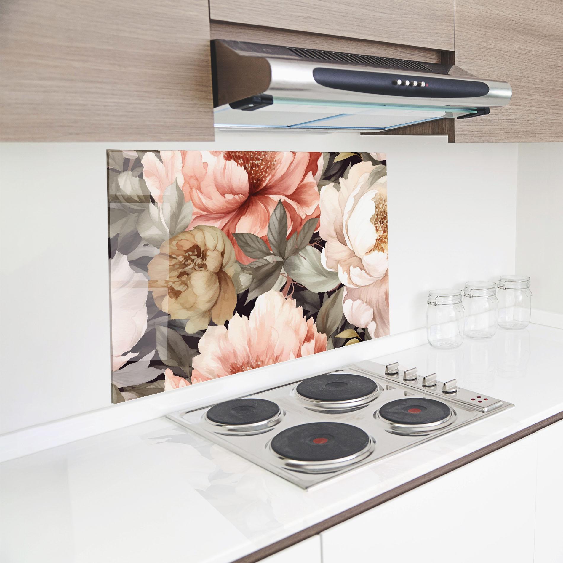 Стъклен панел за кухня Cream Pink Peony mockup 8
