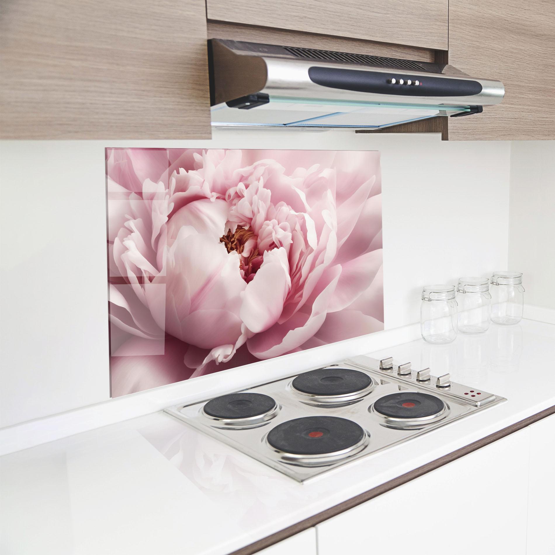 Стъклен панел за кухня Pastel Peony Petals mockup 8