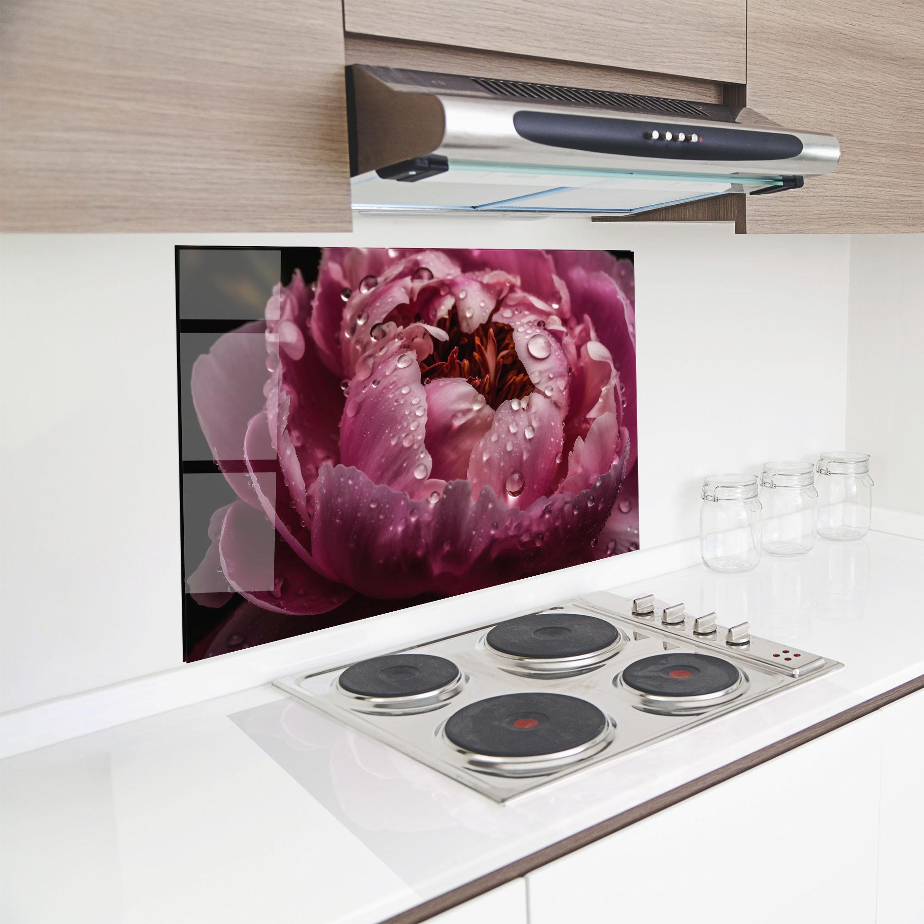 Стъклен панел за кухня Peony Close Up After Rain mockup 8