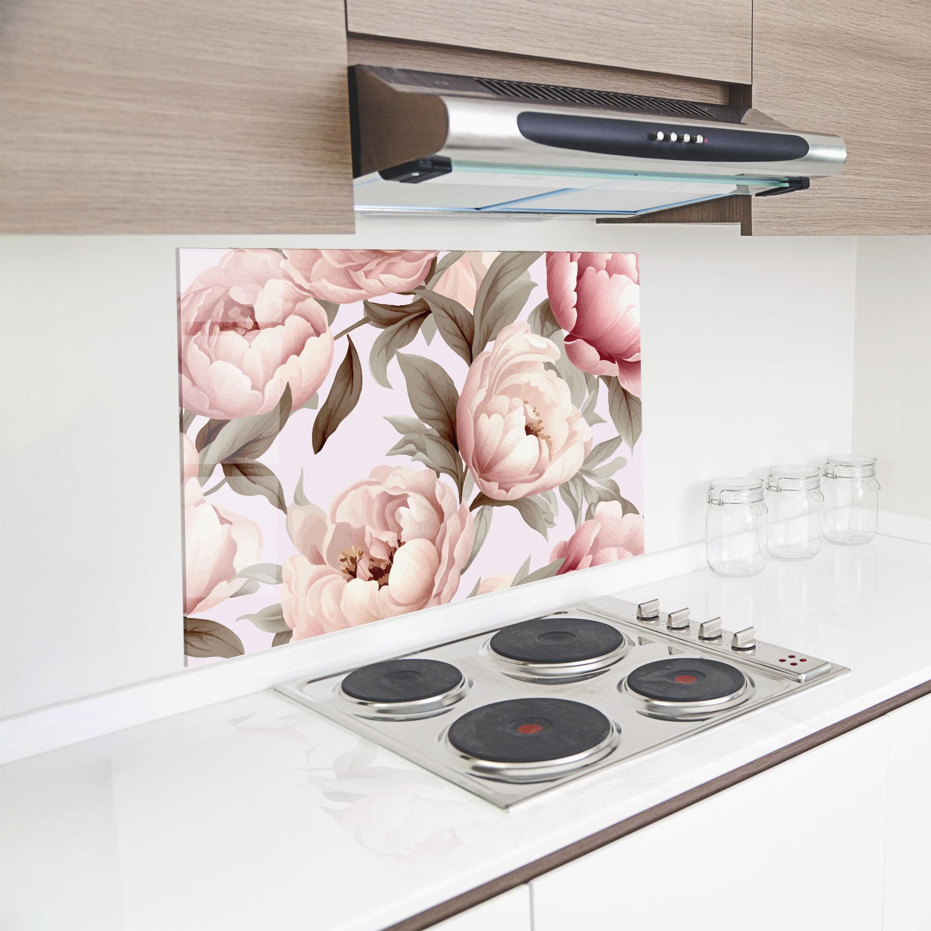 Стъклен панел за кухня Pink Peony Buds mockup 8