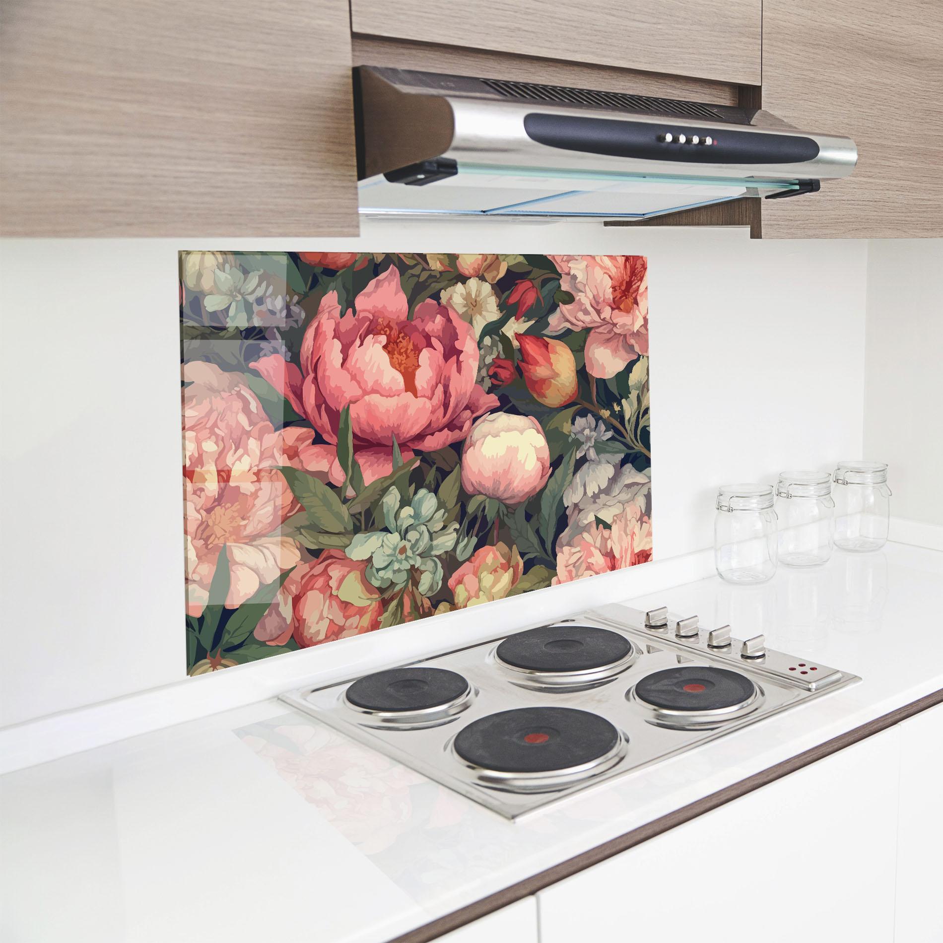 Стъклен панел за кухня Pretty Artistic Peony mockup 8
