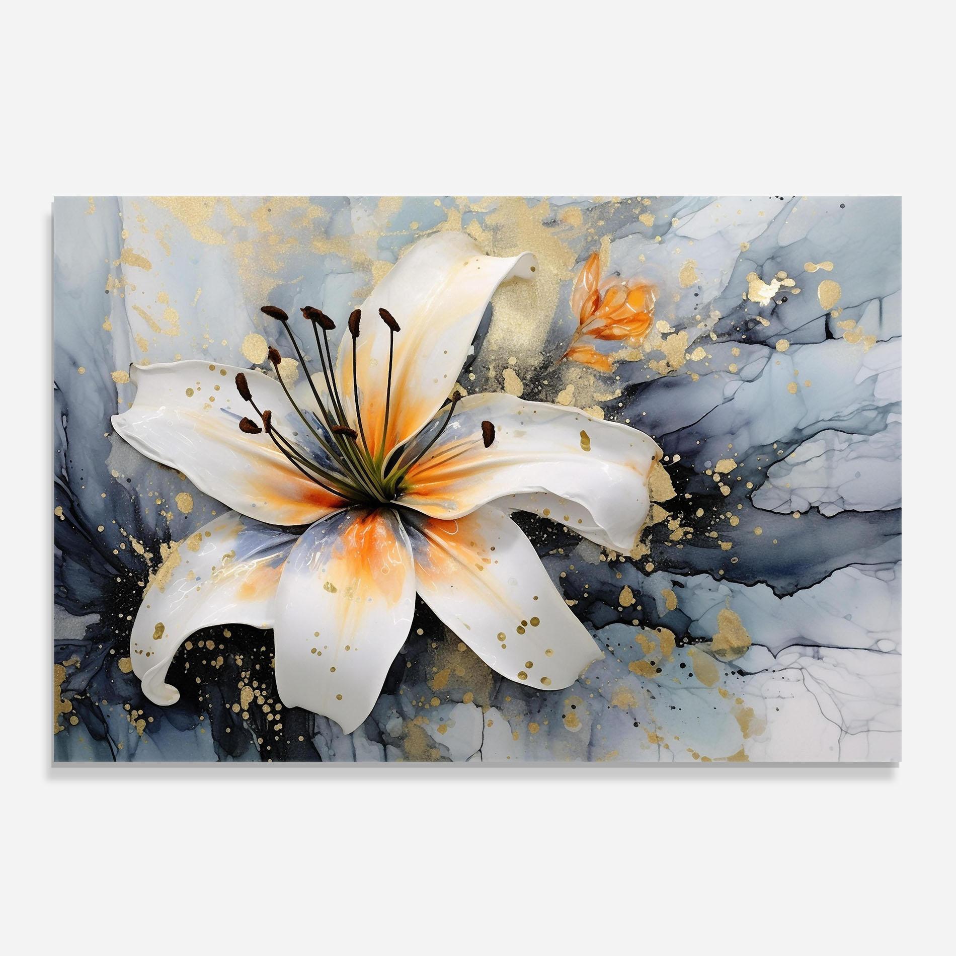 Стъклен панел за кухня Lily With Orange Painting mockup 0