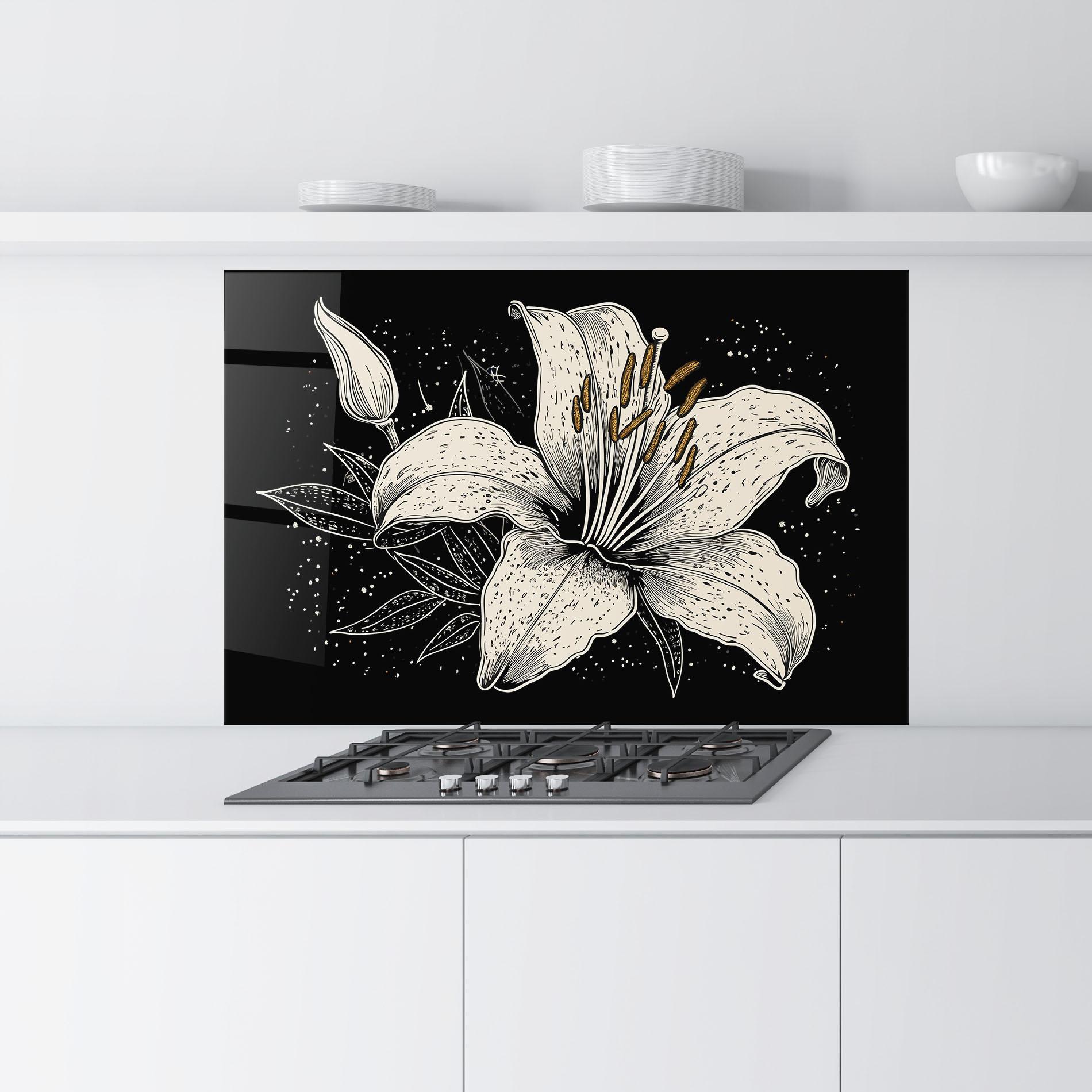 Стъклен панел за кухня Cream Black Lily mockup 9