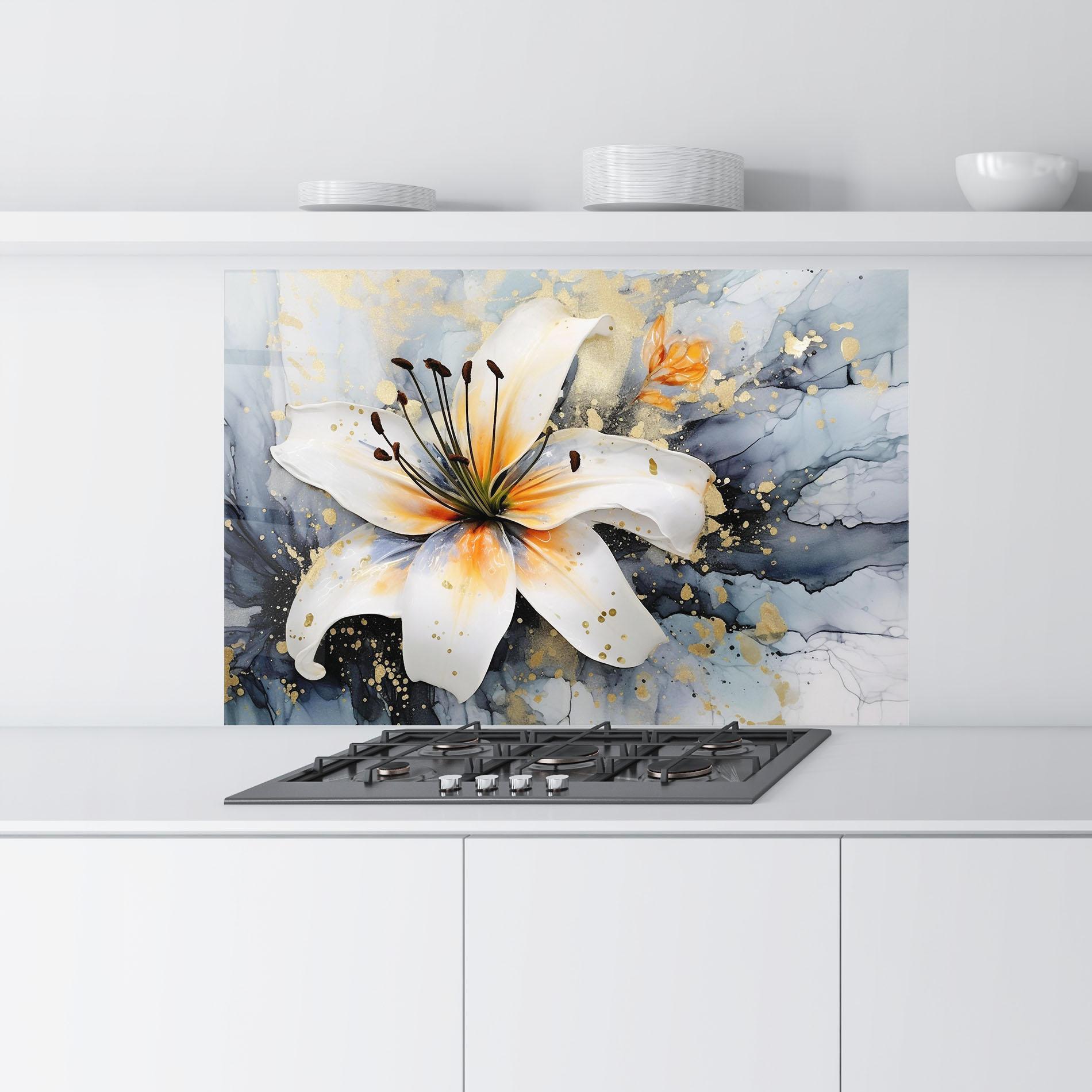 Стъклен панел за кухня Lily With Orange Painting mockup 9