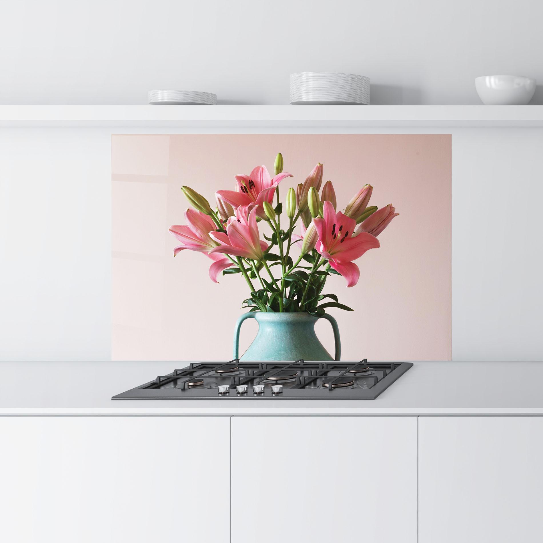 Стъклен панел за кухня Pink Lily In Vase mockup 9