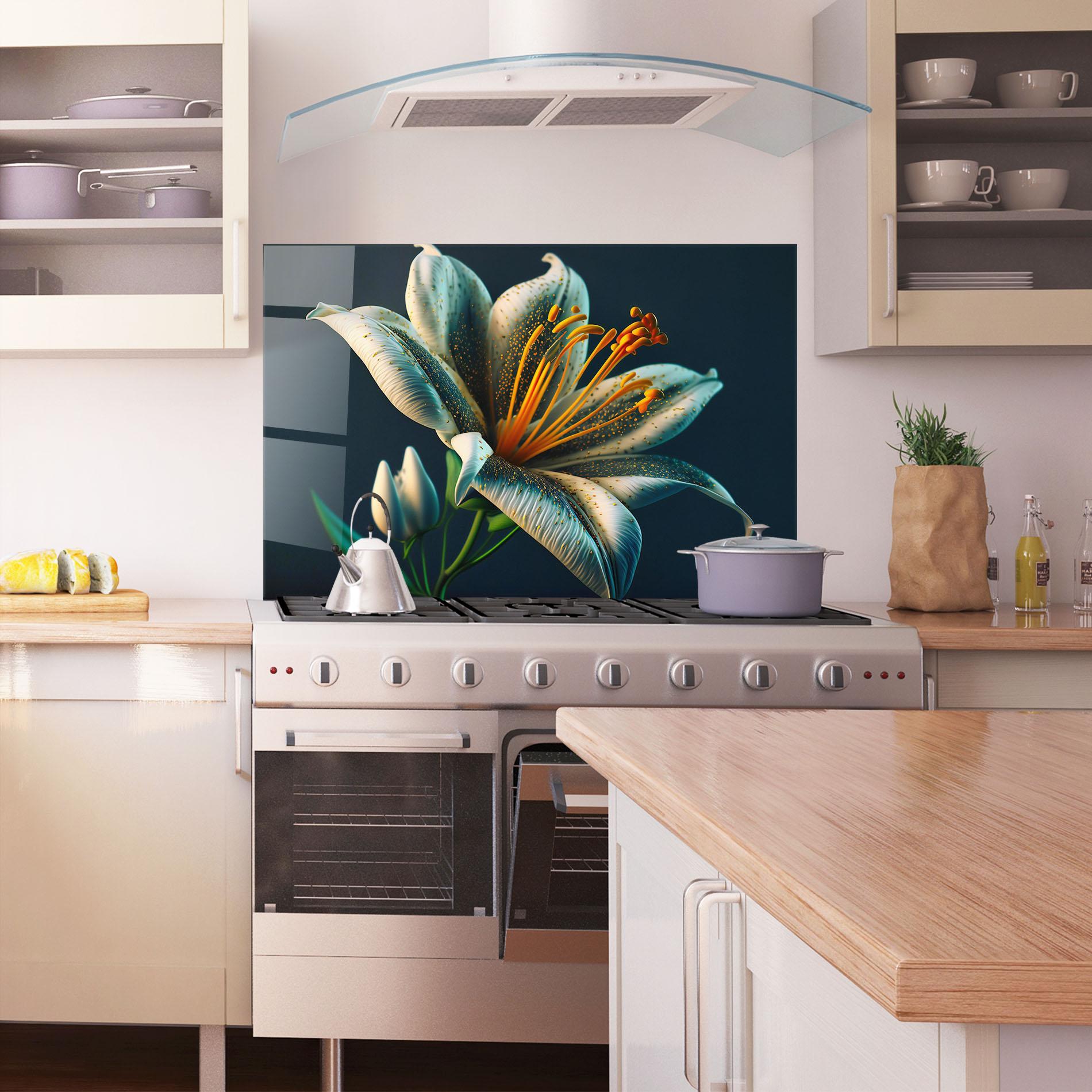 Стъклен панел за кухня Blue Grey Lily mockup 1