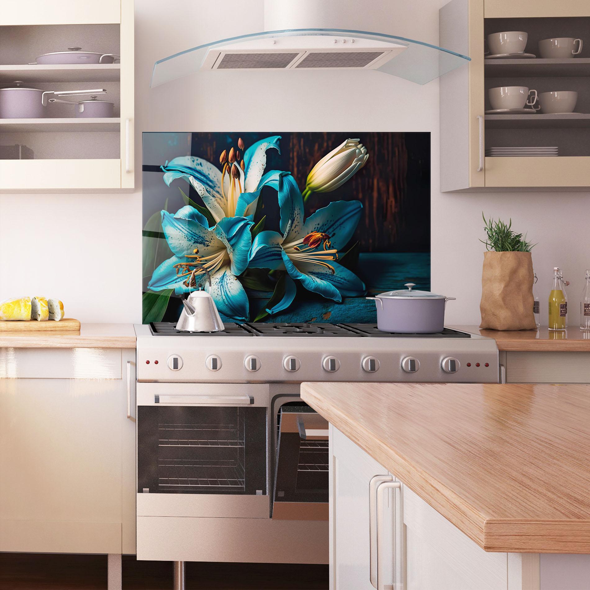 Стъклен панел за кухня Blue Lily mockup 1