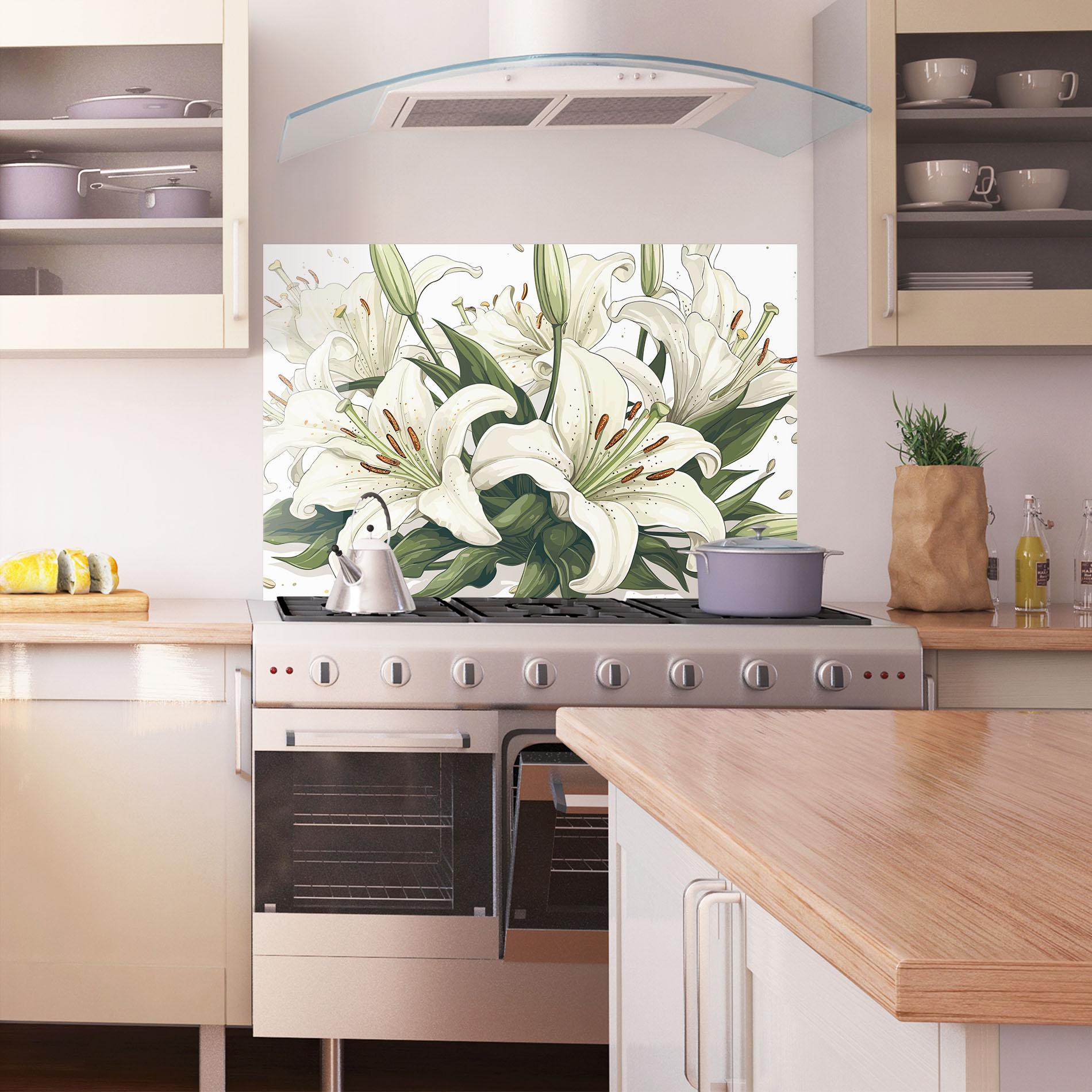 Стъклен панел за кухня Grey White Lily mockup 1