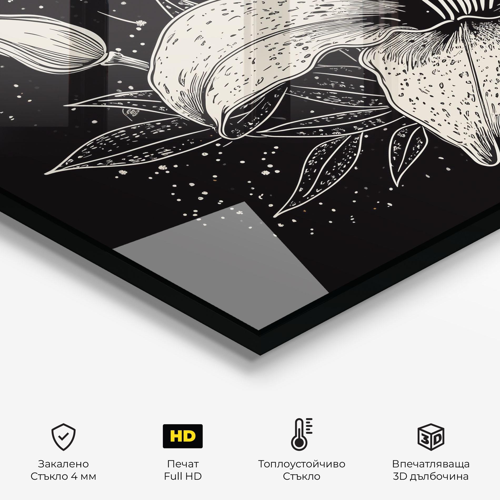 Стъклен панел за кухня Cream Black Lily mockup 2