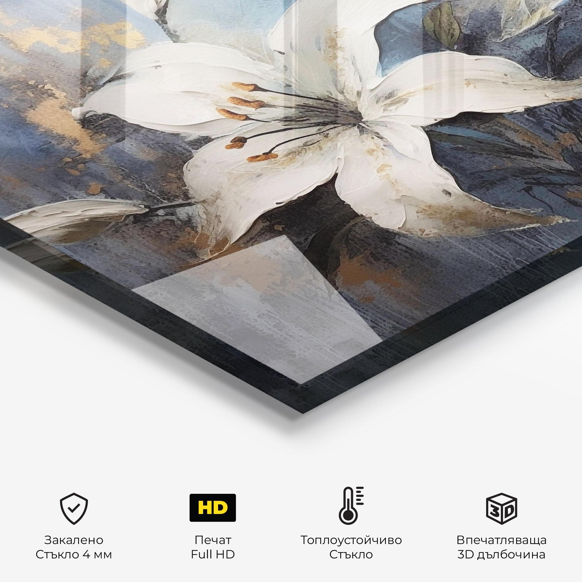 Стъклен панел за кухня Gold Lily Painting mockup 2