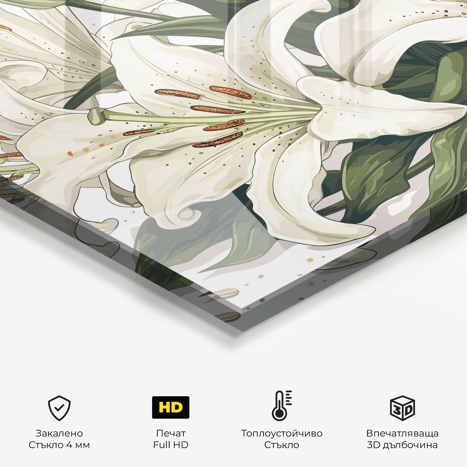 Стъклен панел за кухня Grey White Lily mockup 2