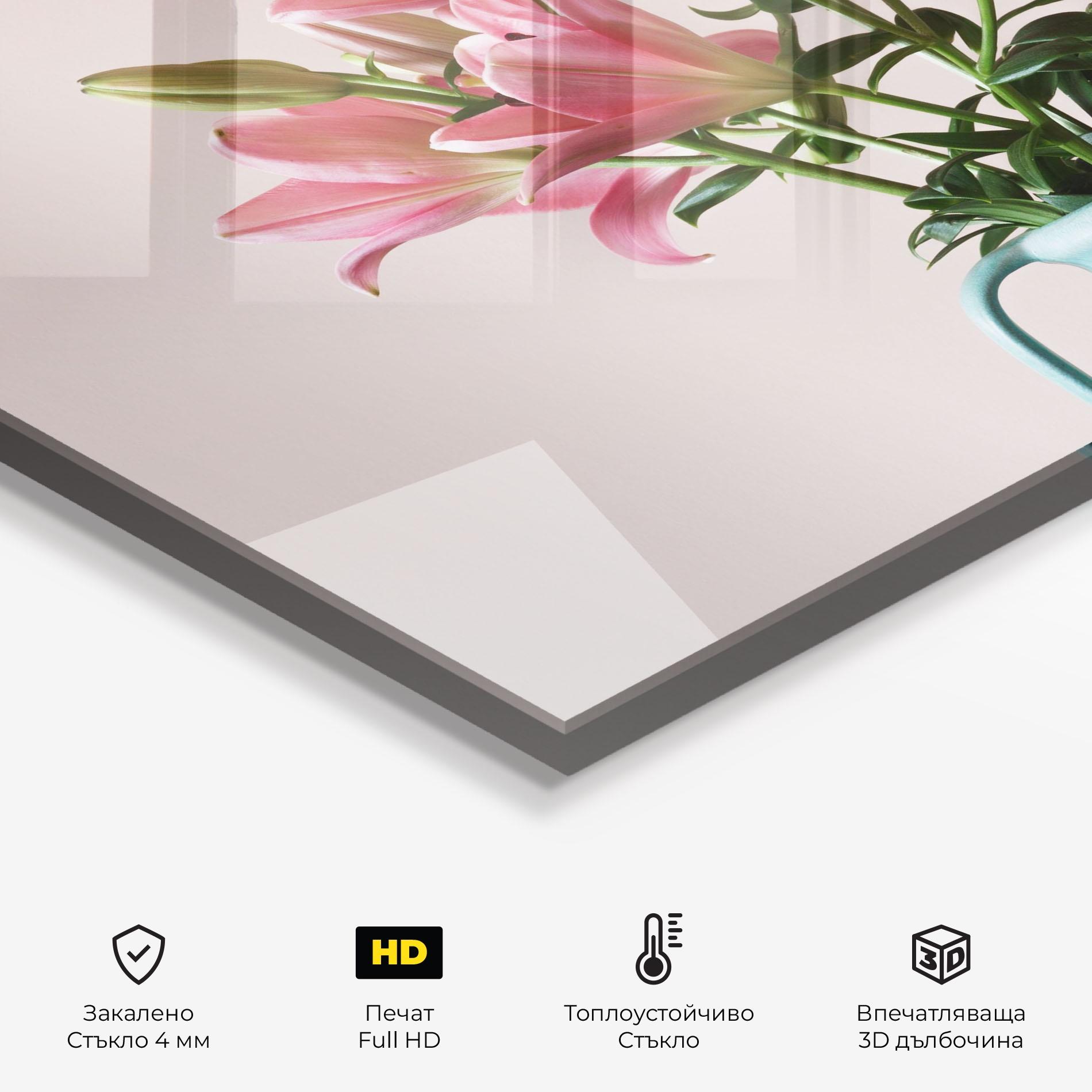 Стъклен панел за кухня Pink Lily In Vase mockup 2