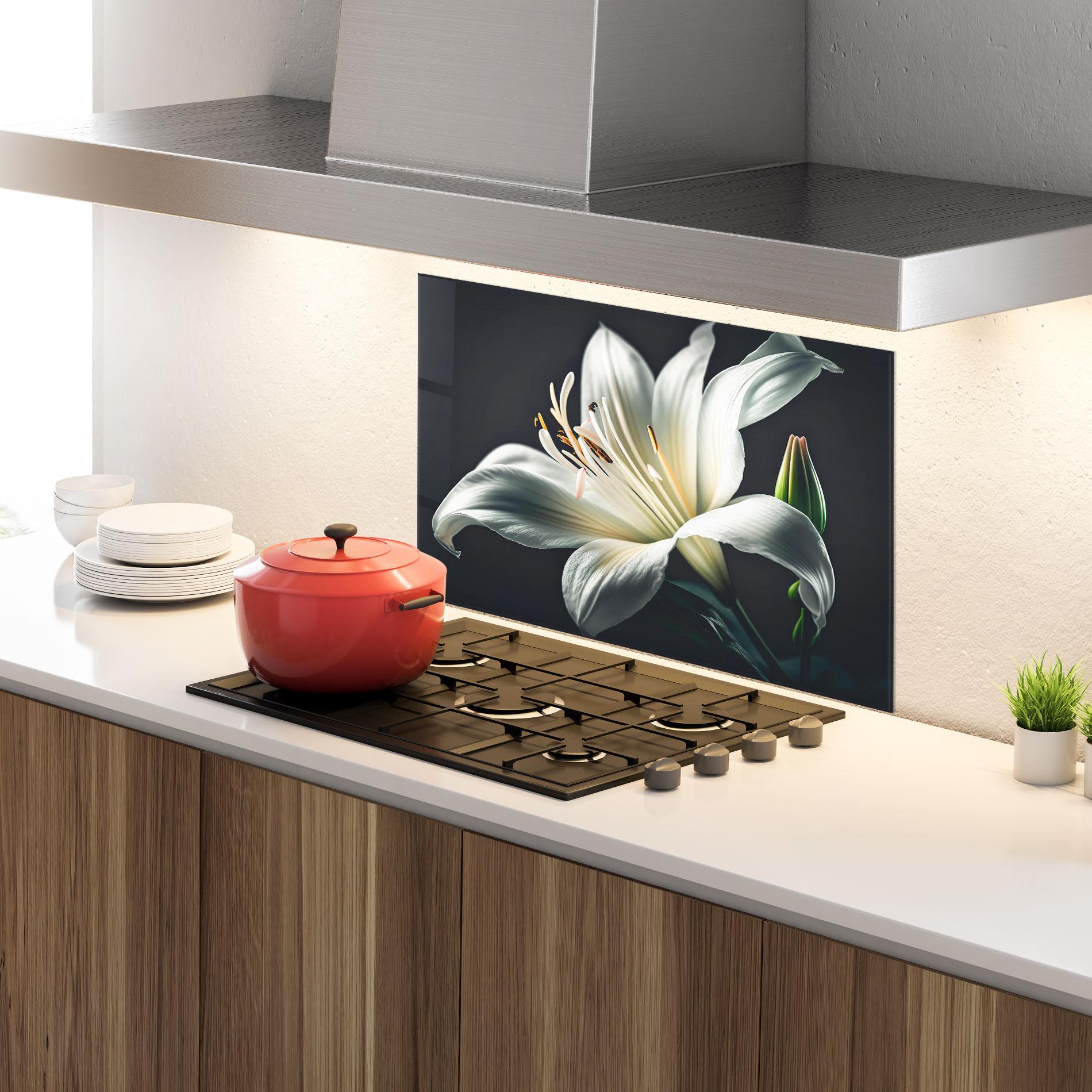 Стъклен панел за кухня Light Grey Lily mockup 4