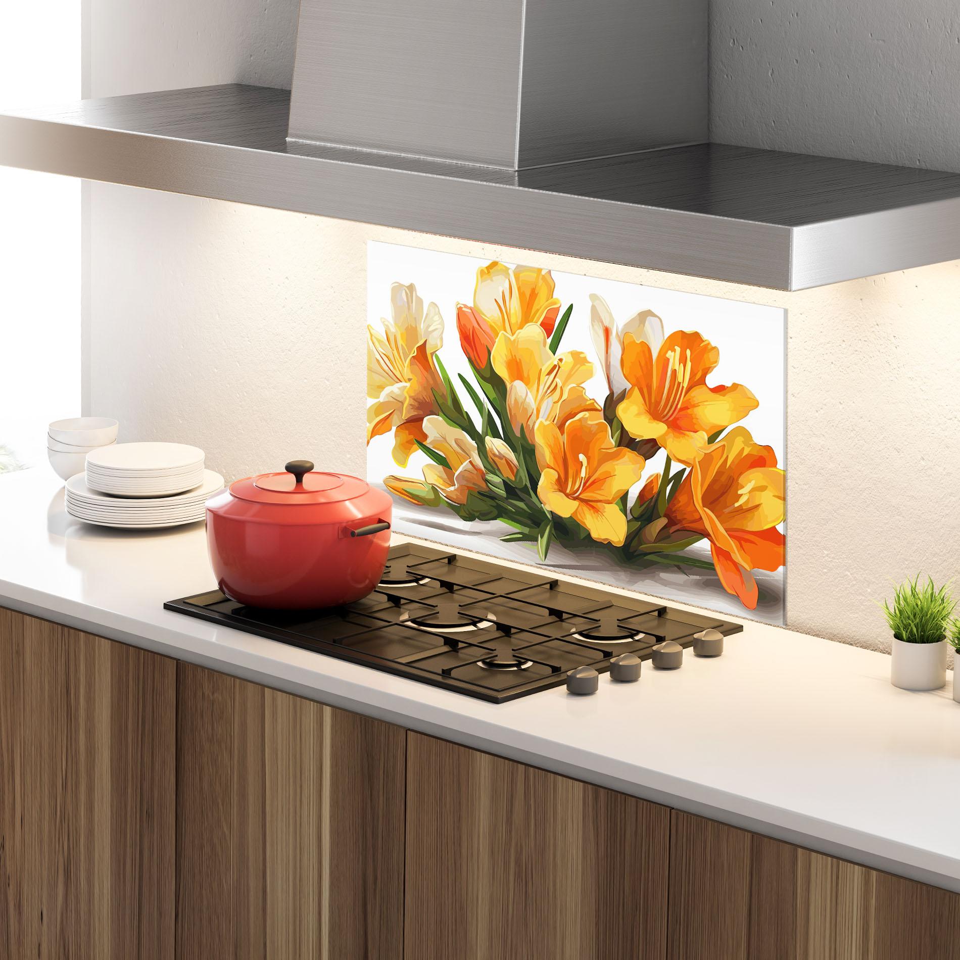 Стъклен панел за кухня Orange Lily Art mockup 4