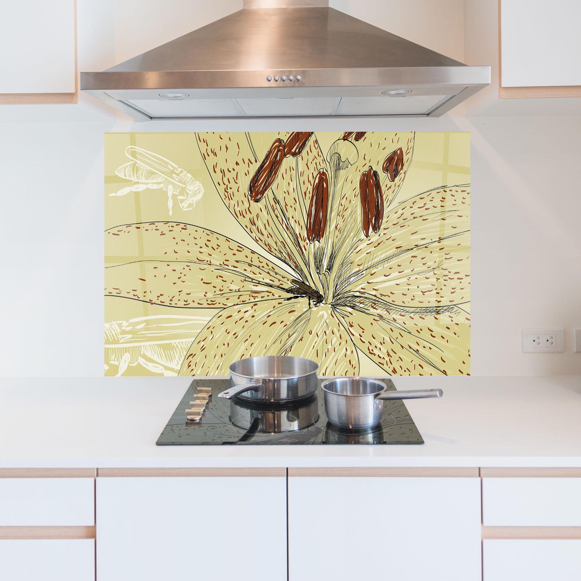 Стъклен панел за кухня Cream Lily Bee mockup 5