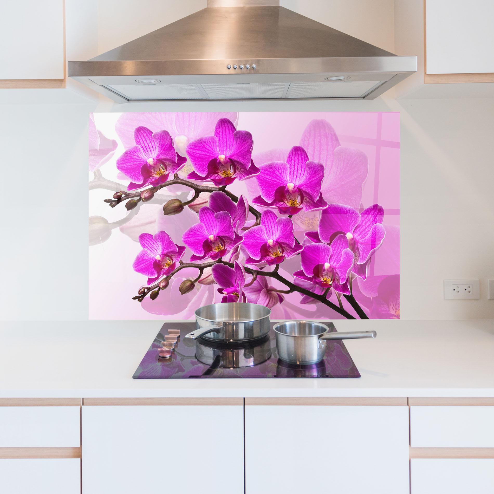 Стъклен панел за кухня Flori Roz mockup 5