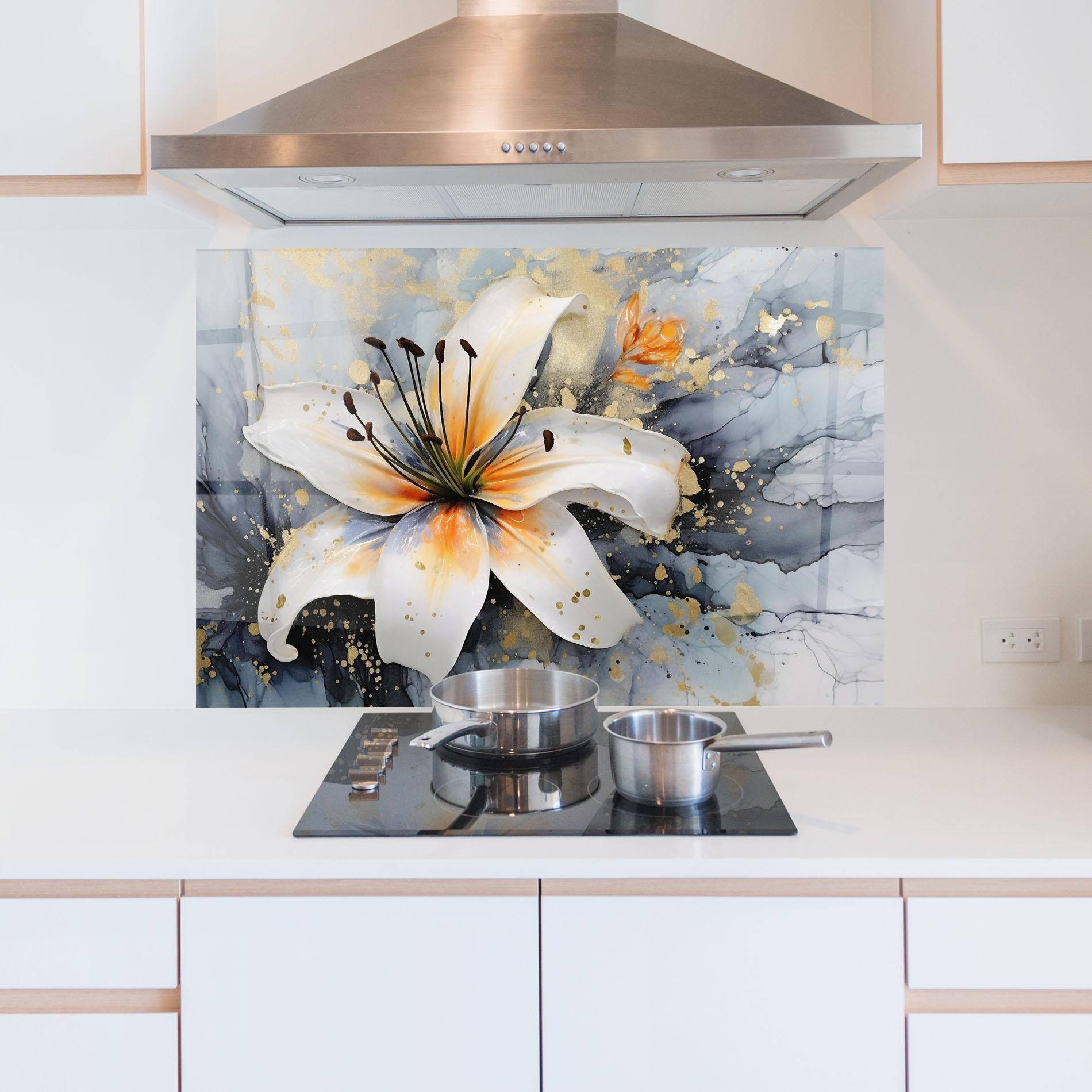 Стъклен панел за кухня Lily With Orange Painting mockup 5