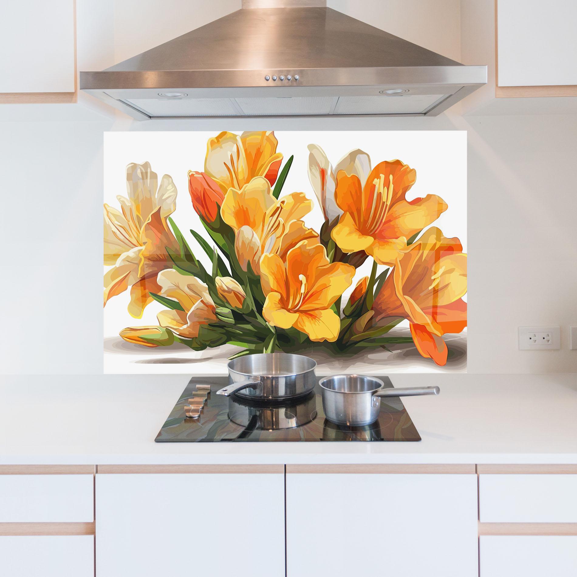 Стъклен панел за кухня Orange Lily Art mockup 5