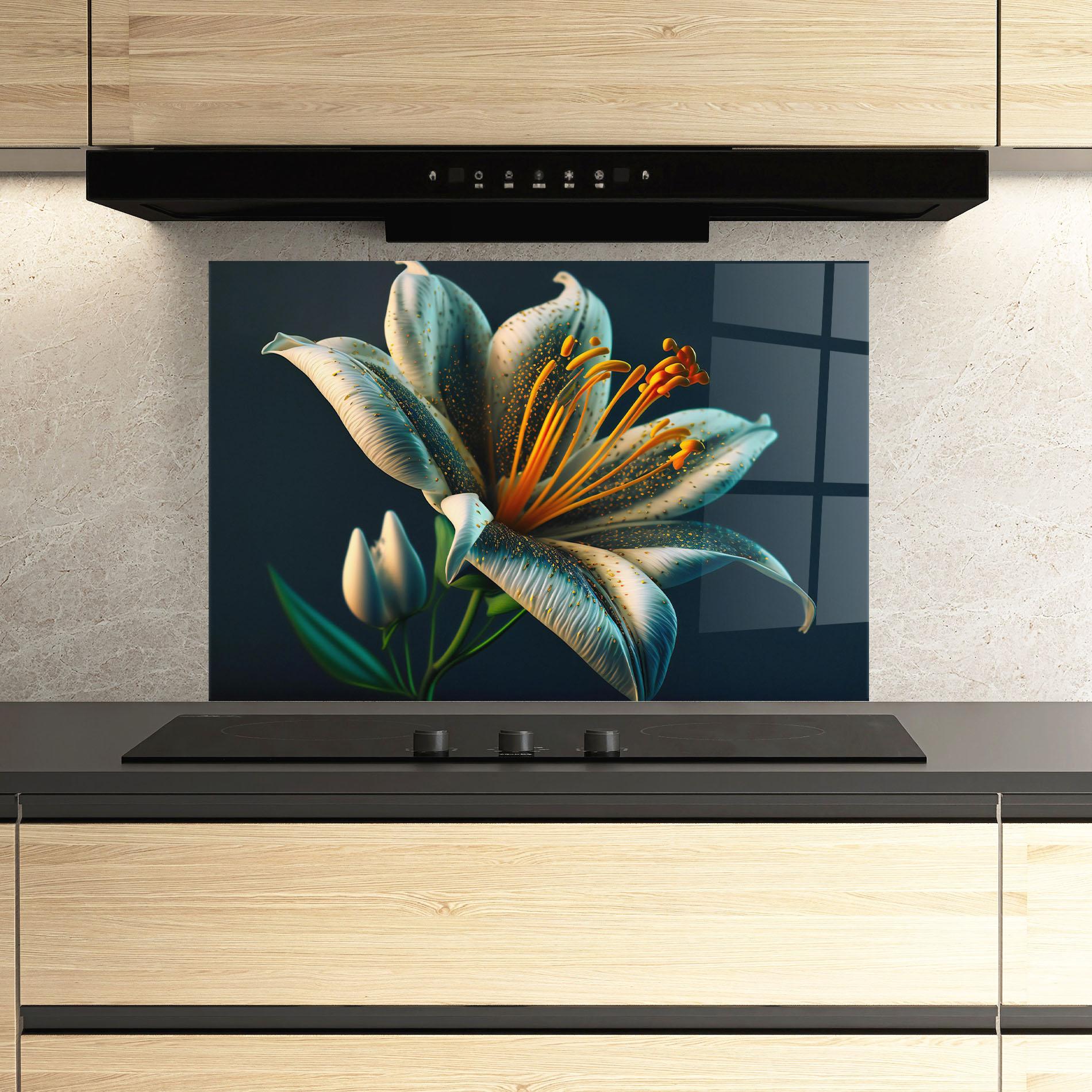 Стъклен панел за кухня Blue Grey Lily mockup 3