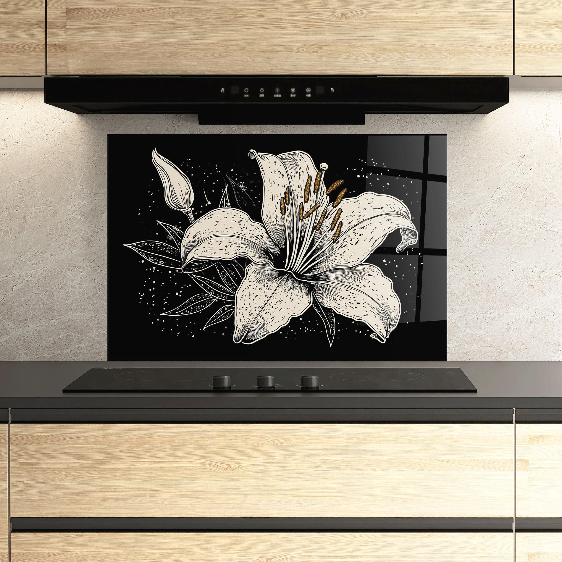 Стъклен панел за кухня Cream Black Lily mockup 3