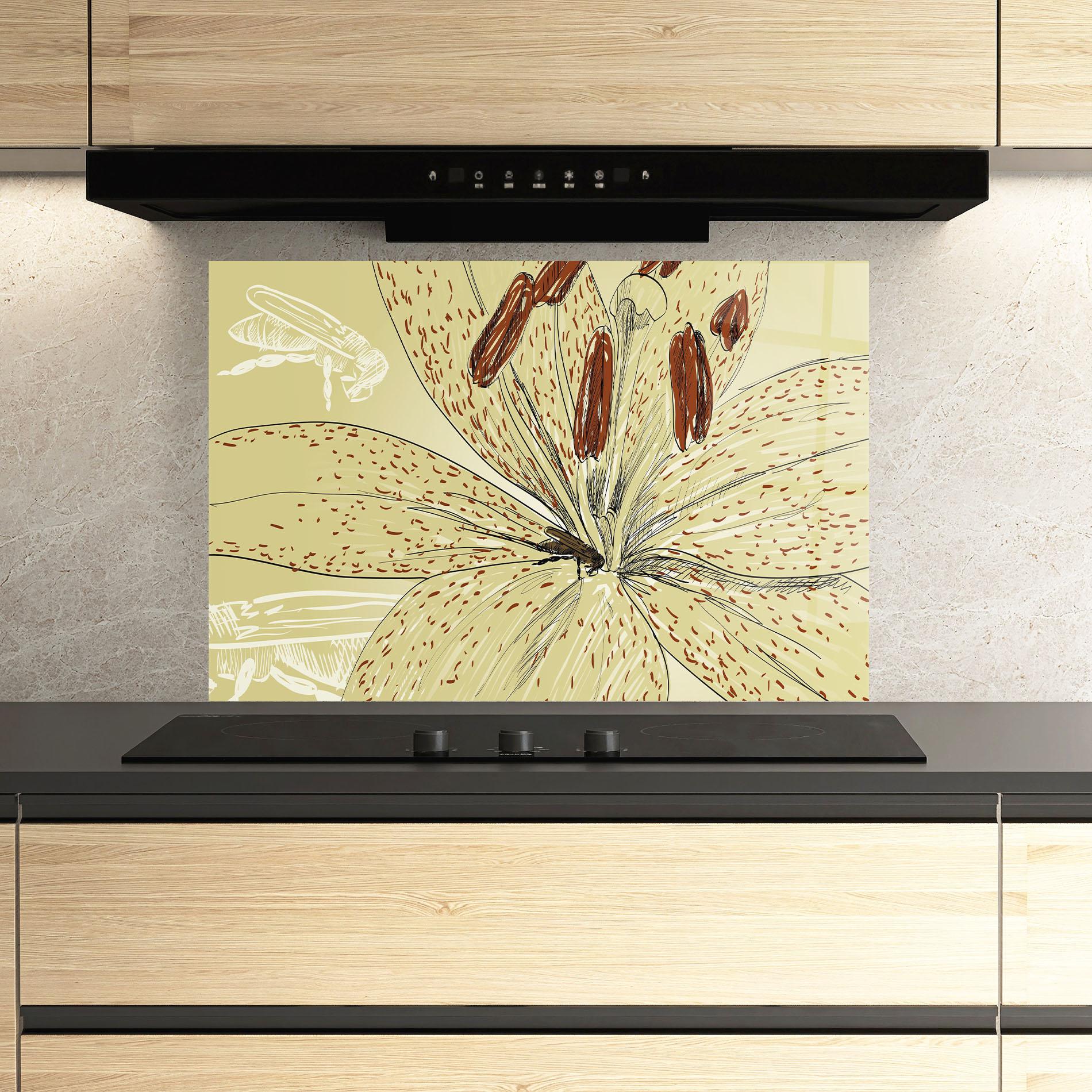 Стъклен панел за кухня Cream Lily Bee mockup 3