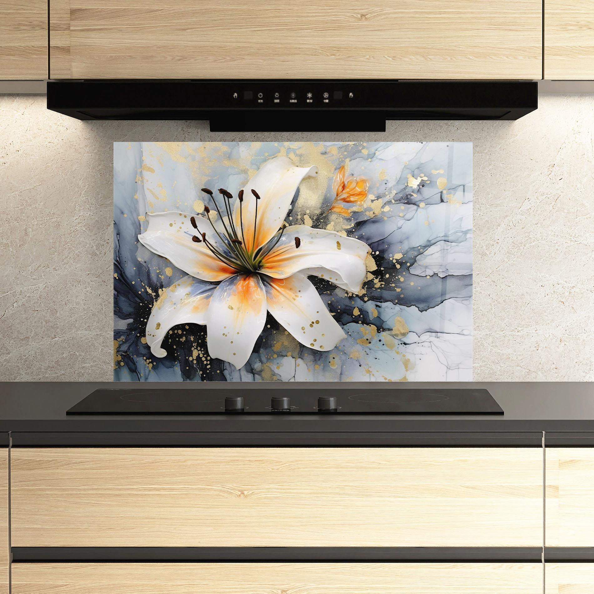 Стъклен панел за кухня Lily With Orange Painting mockup 3