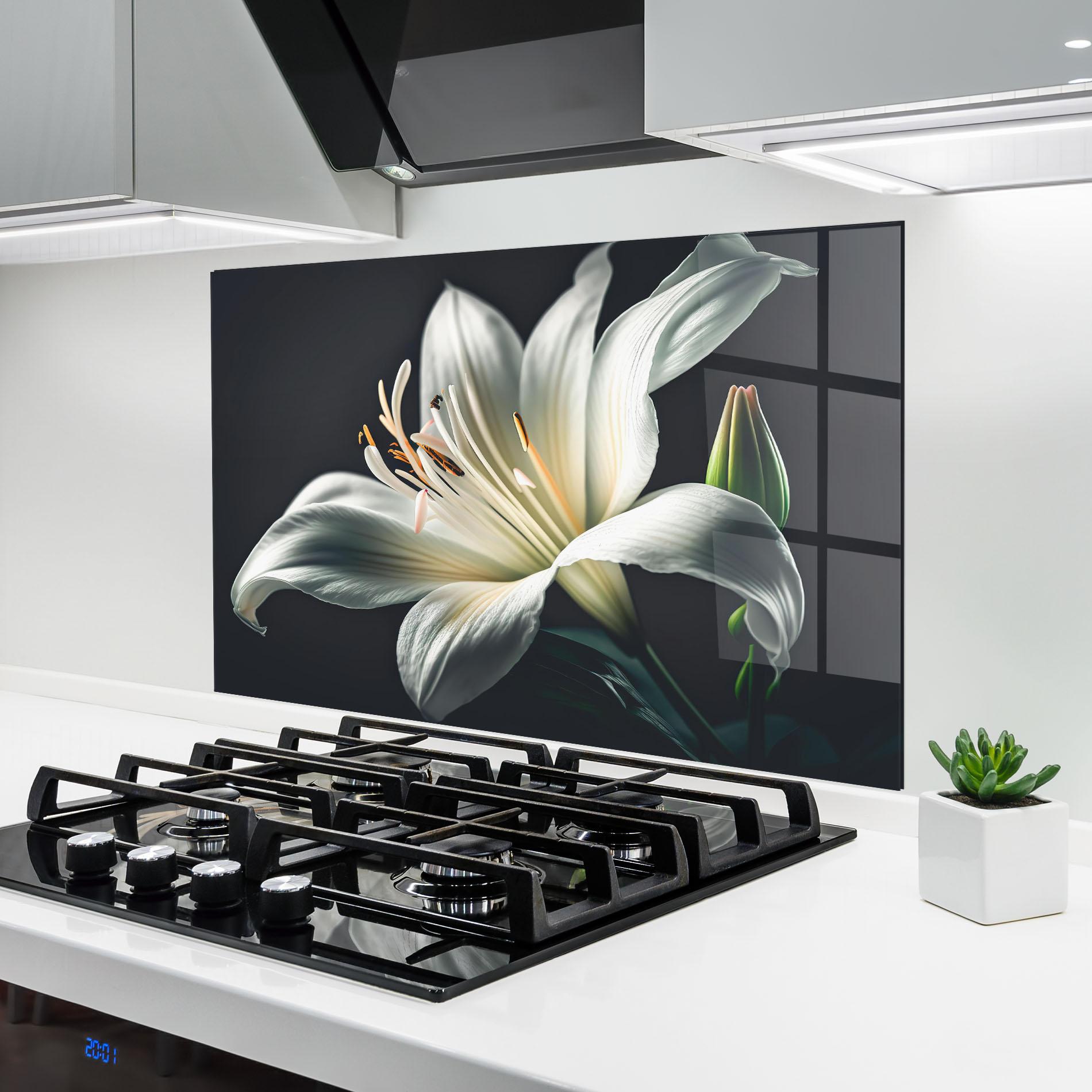 Стъклен панел за кухня Light Grey Lily mockup 6