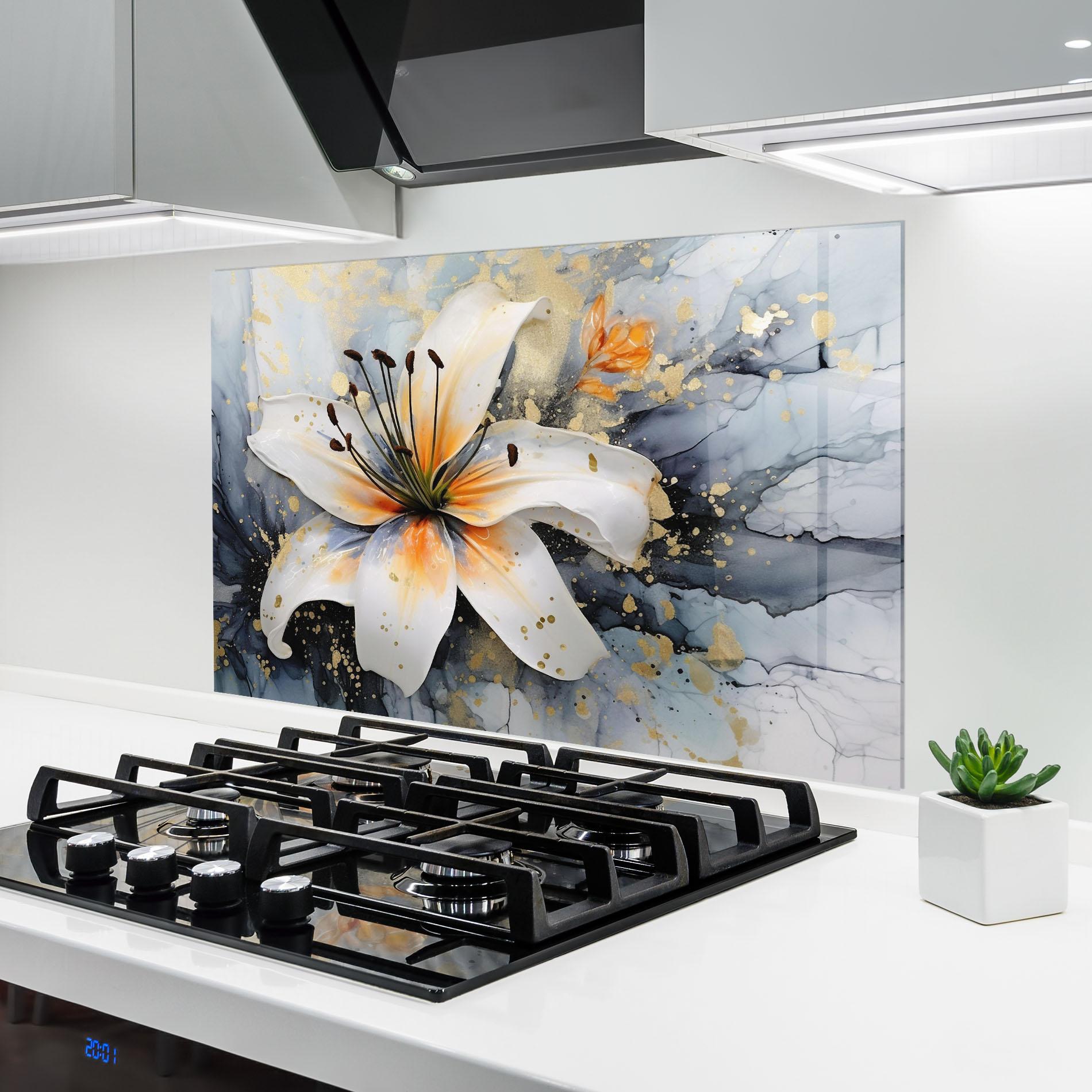 Стъклен панел за кухня Lily With Orange Painting mockup 6