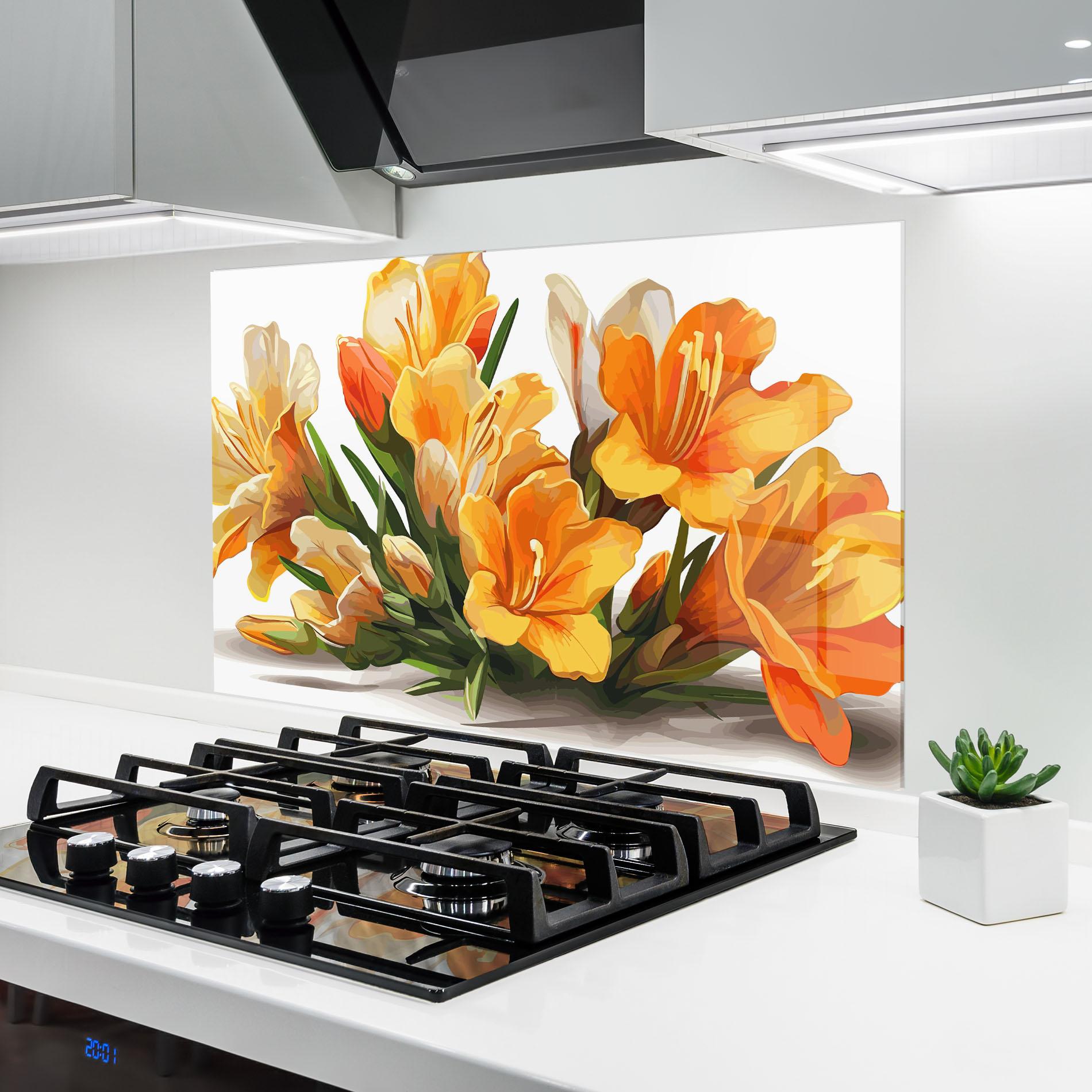 Стъклен панел за кухня Orange Lily Art mockup 6