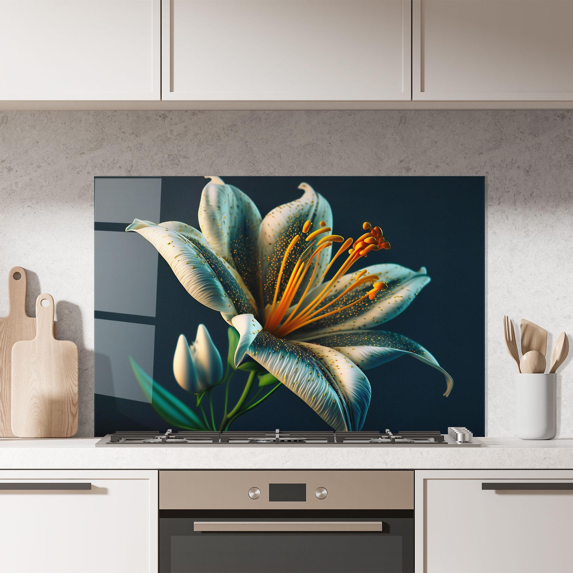 Стъклен панел за кухня Blue Grey Lily mockup 7