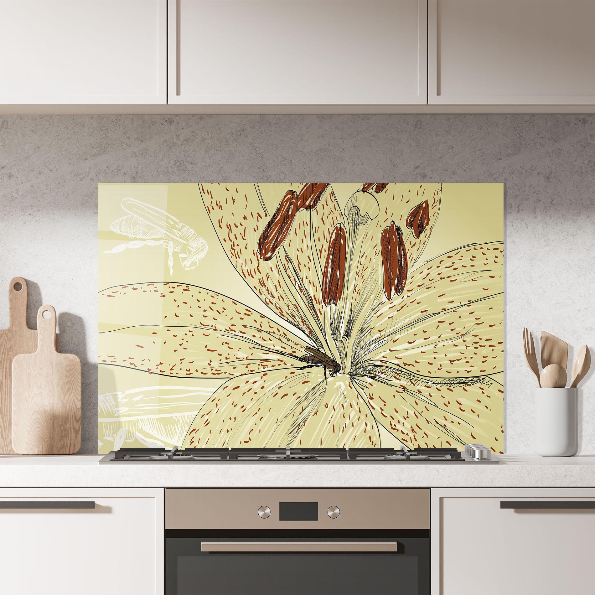 Стъклен панел за кухня Cream Lily Bee mockup 7